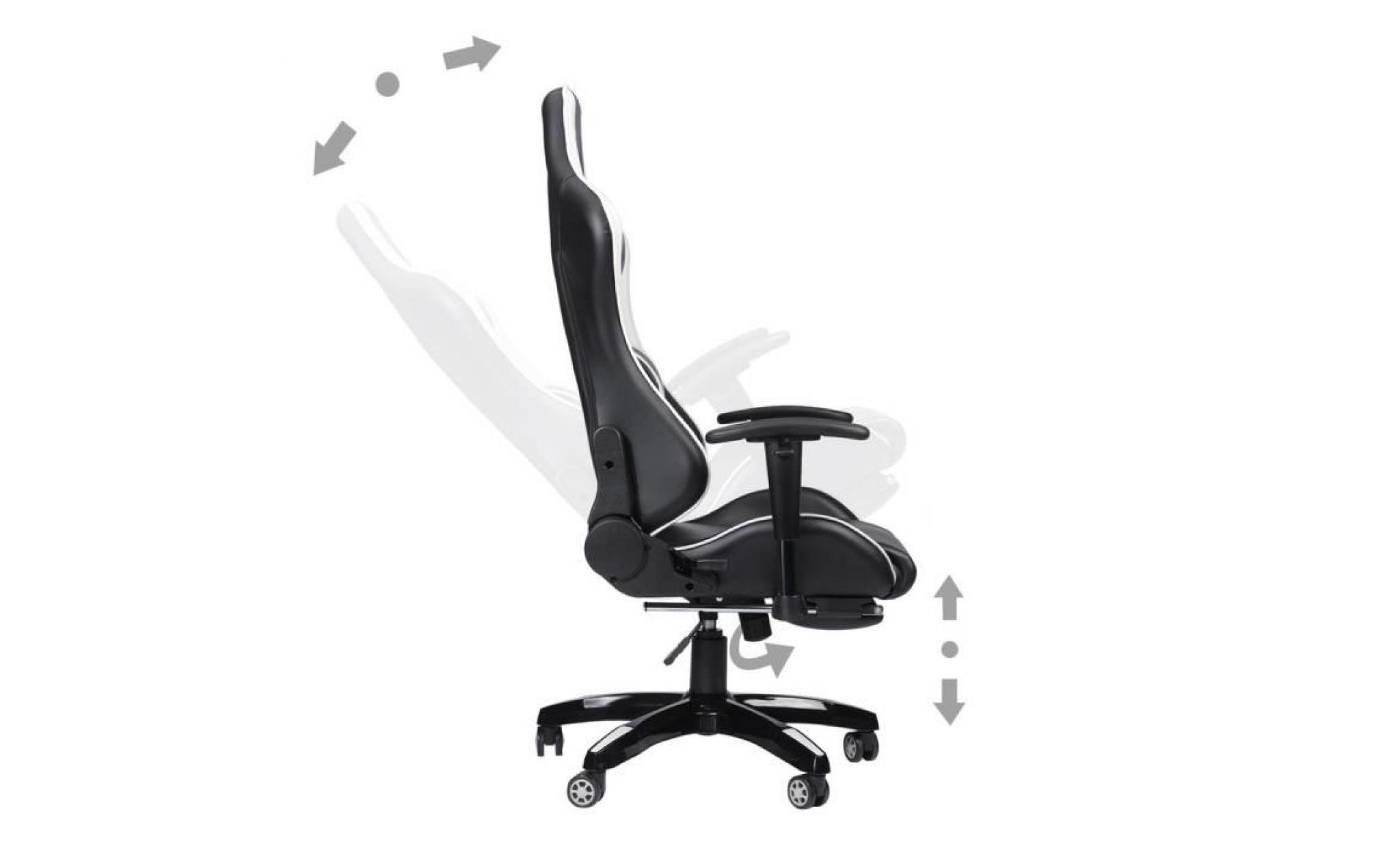 fauteuil de bureau racing ajustable pour gaming cuir pu repose pieds dossier pivot à 135° pas cher