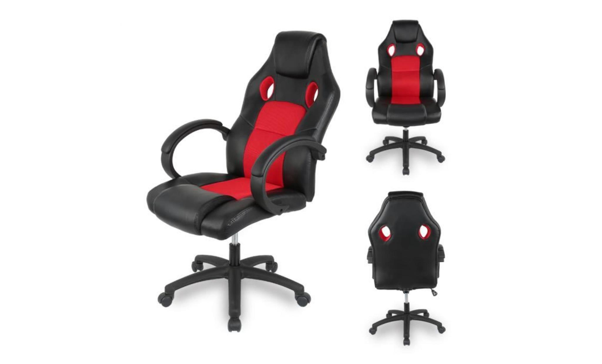 fauteuil de bureau siège baquet en similicuir rouge et noir   style contemporain pas cher