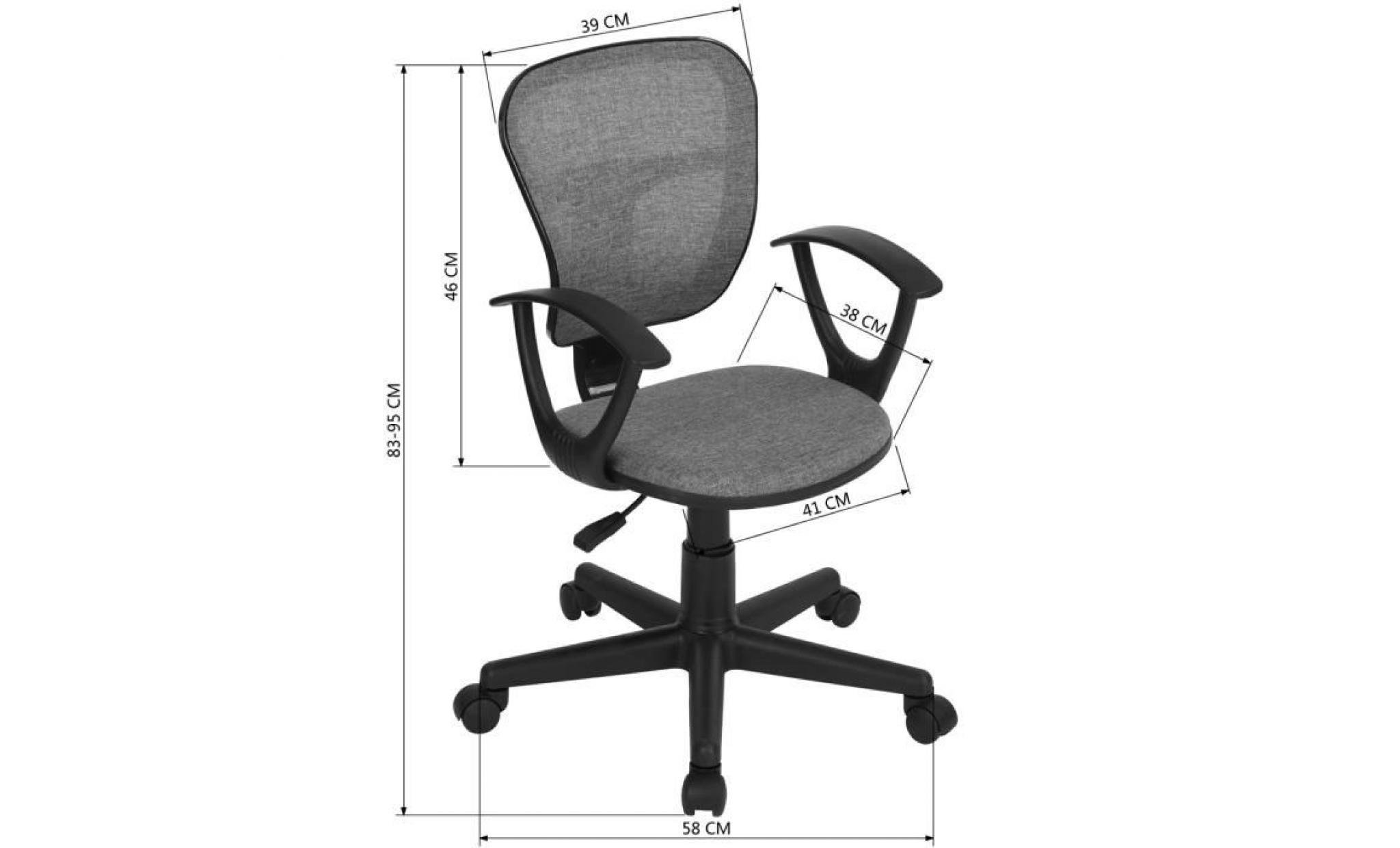 fauteuil de bureau siège réglable mobile roulant roulettes tissu plastique accoudoirs gris noir étudiant enfant pas cher