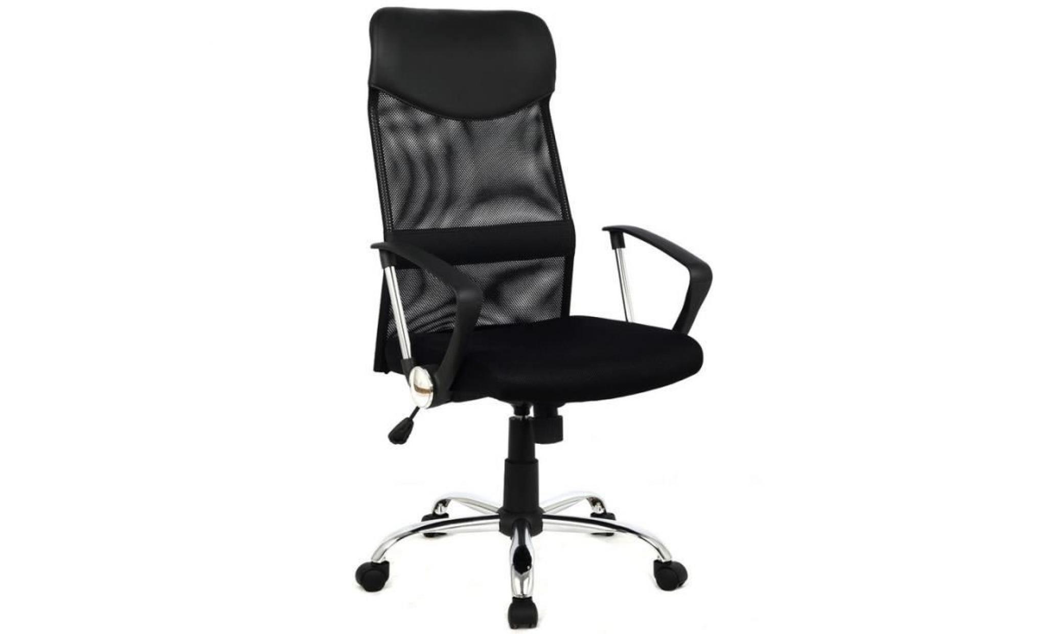 fauteuil de direction chaise de bureau confortable en pu cuir métal plastique réseau noir avec 5 roulettes pivotant à 360