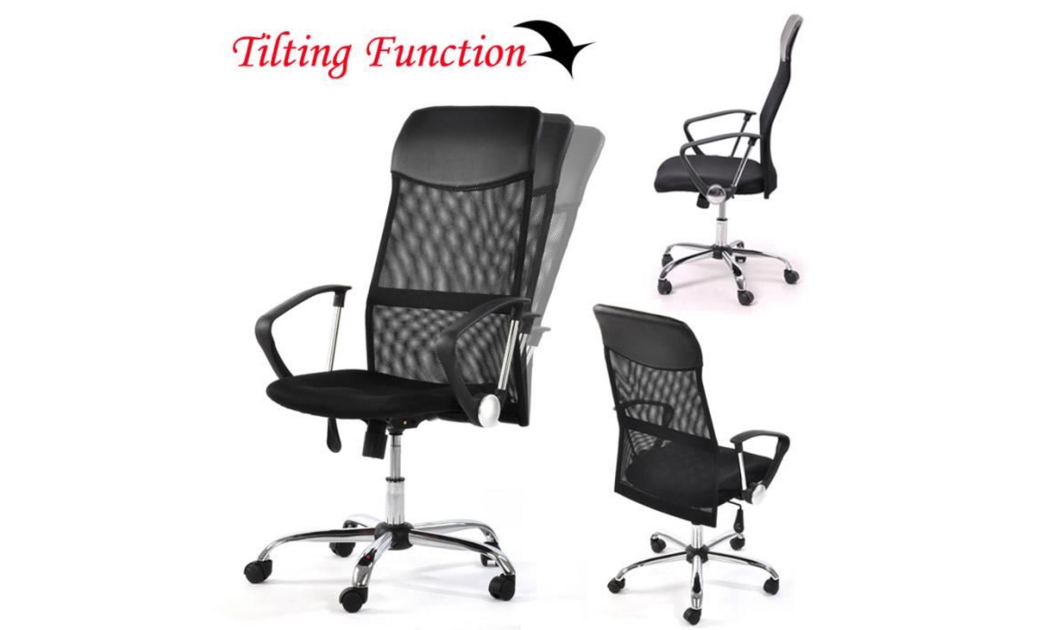 fauteuil de direction chaise de bureau confortable en pu cuir métal plastique réseau noir avec 5 roulettes pivotant à 360 pas cher