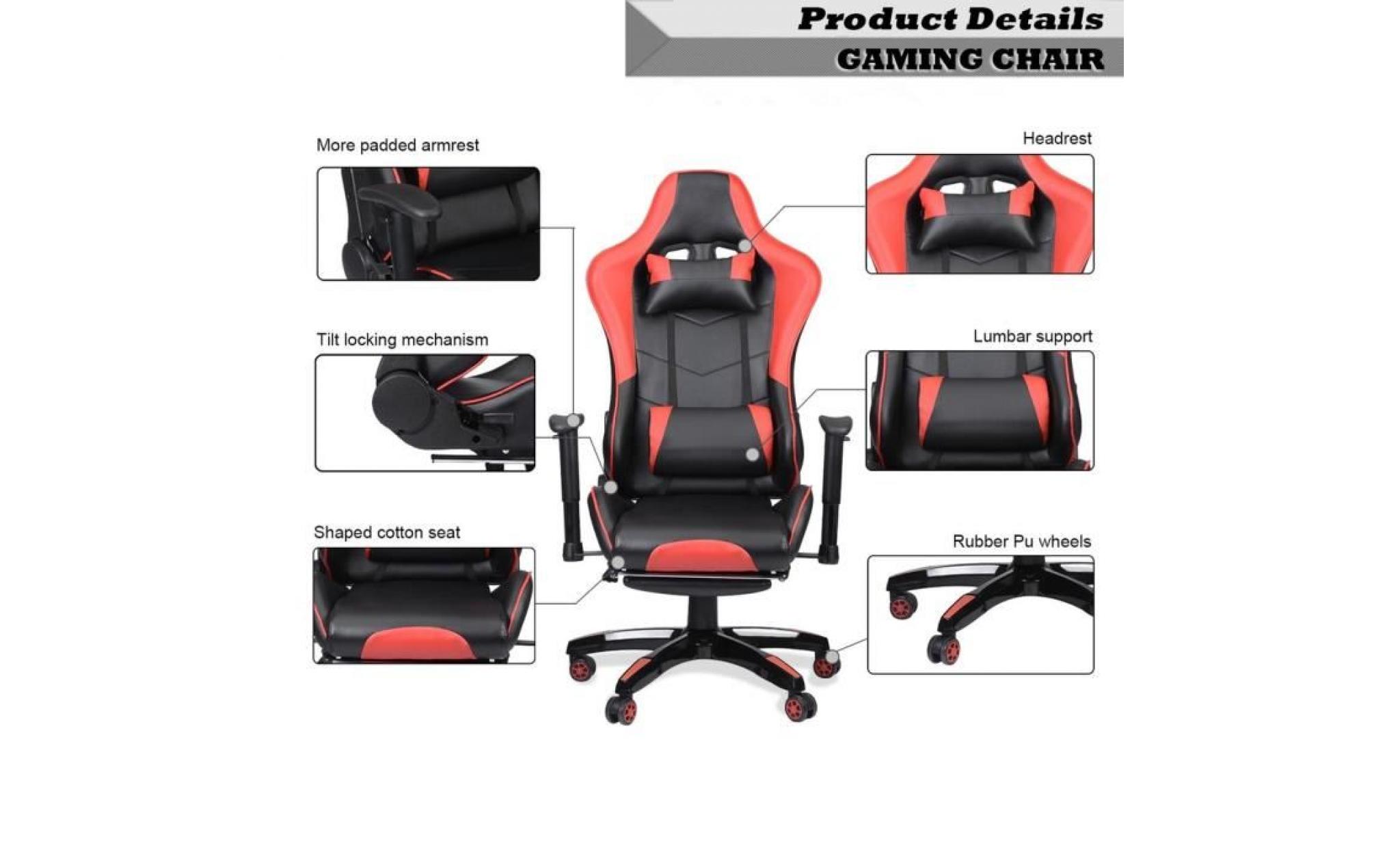 🥇 fauteuil de jeu avancée racing gaming hauteur du siège et des accoudoirs ajustables style contemporain rouge pas cher