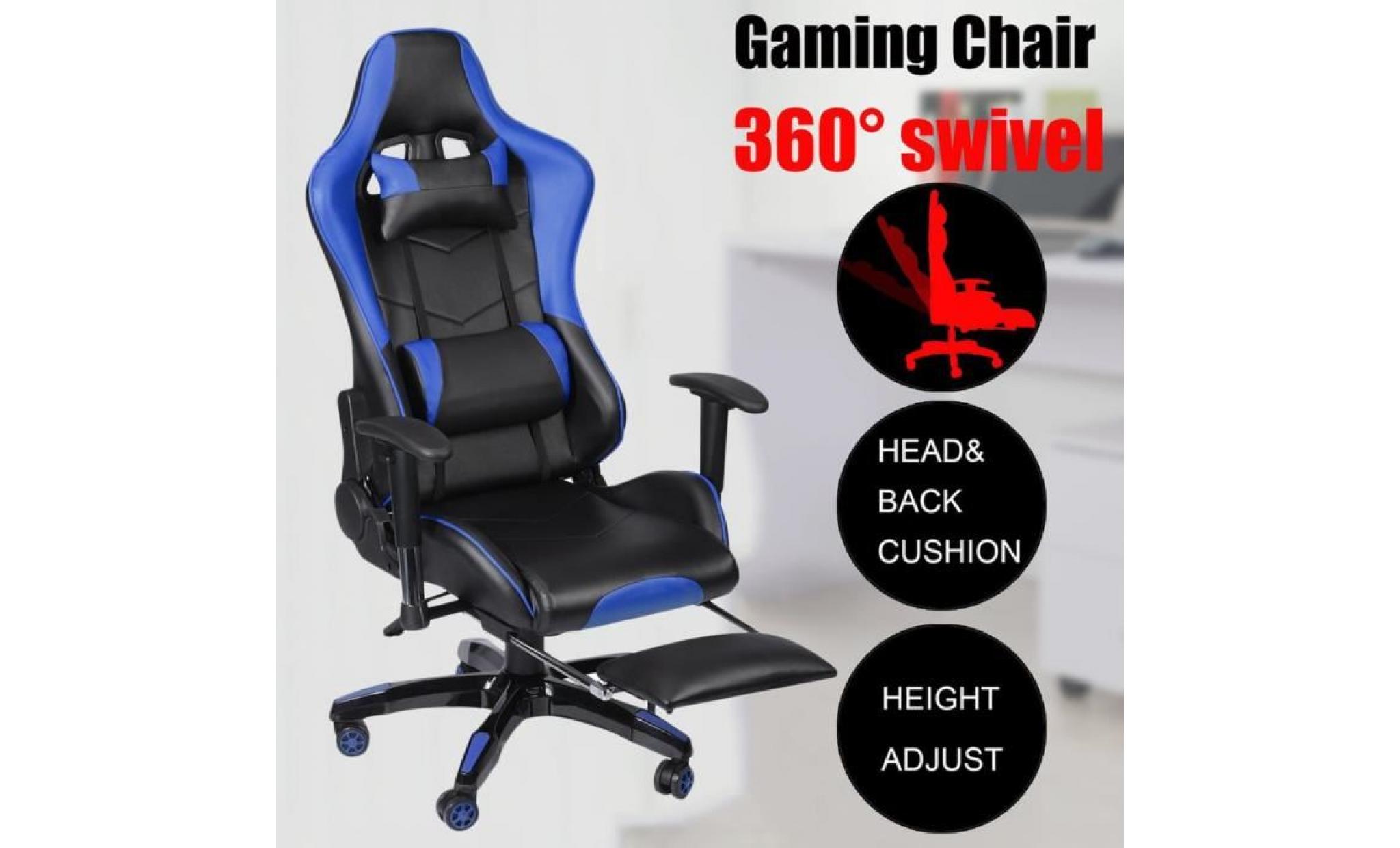 fauteuil de jeu avec repose pieds télescopique bleu jeu e chaise siège à 360 degrés