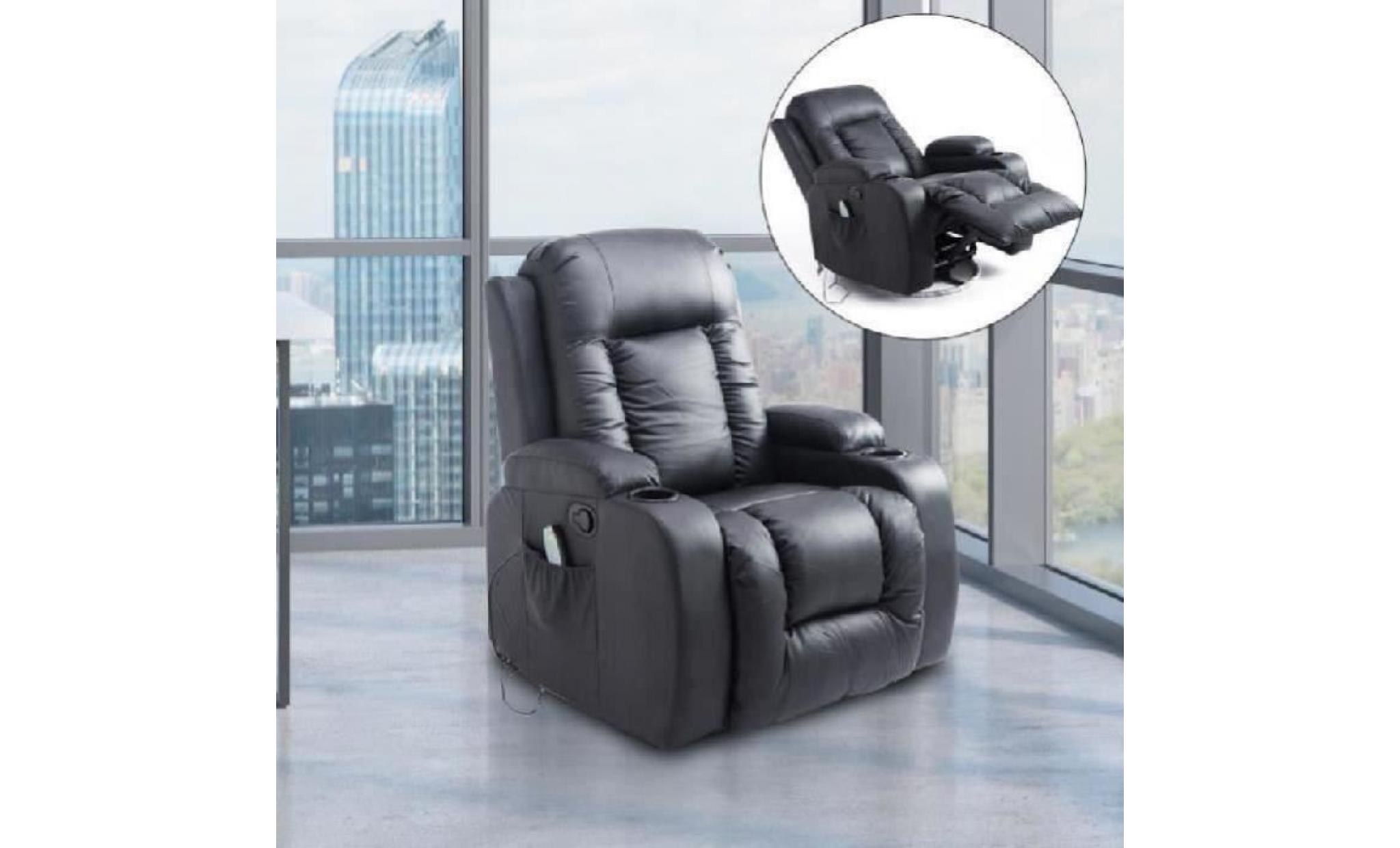 fauteuil de massage et relaxation électrique chauffant inclinable repose pied télécommande noir neuf 50bk