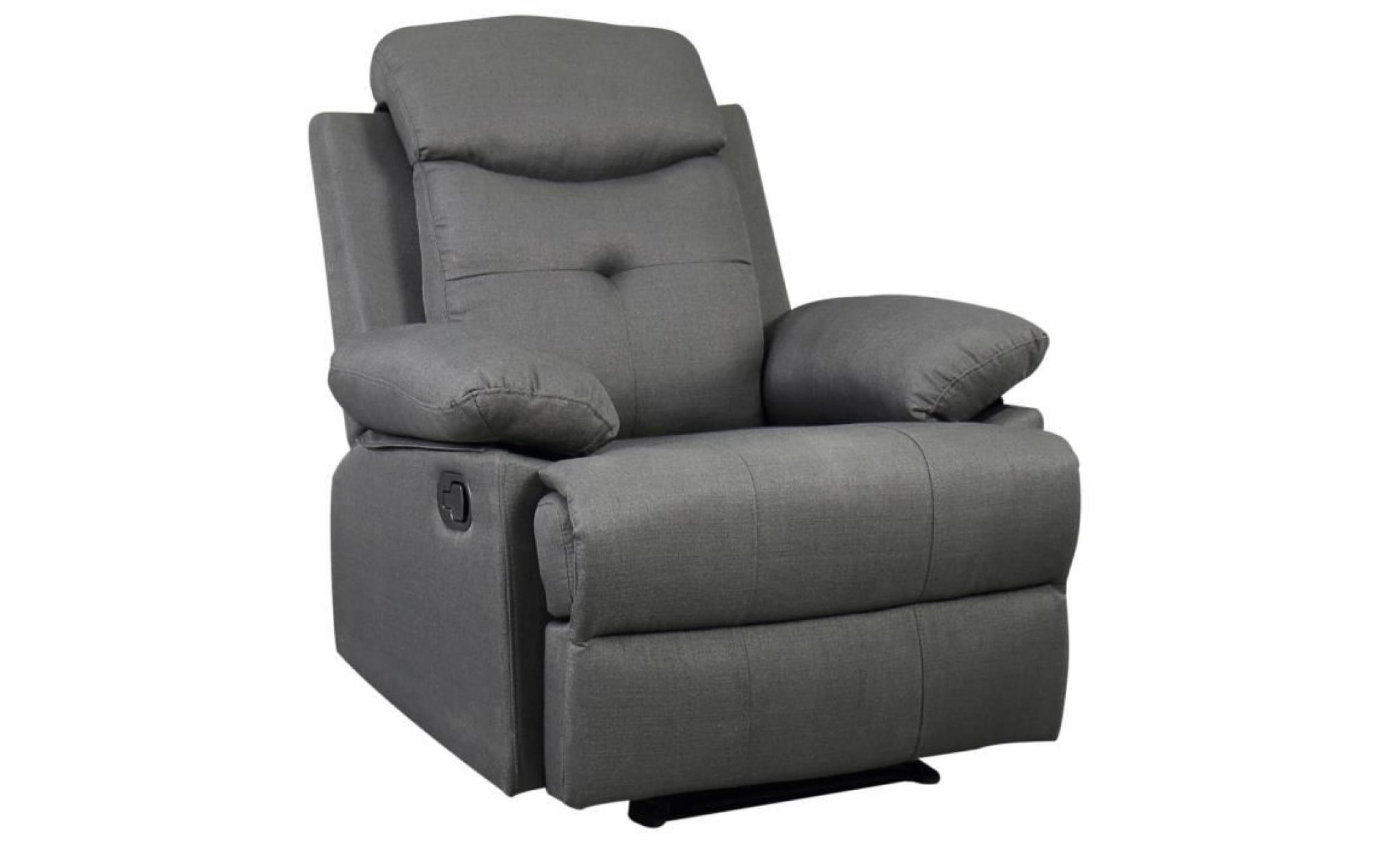 fauteuil de relaxation design contemporain dossier inclinable repose pied intégré ajustable revêtement tissu lin gris 84x95x97cm