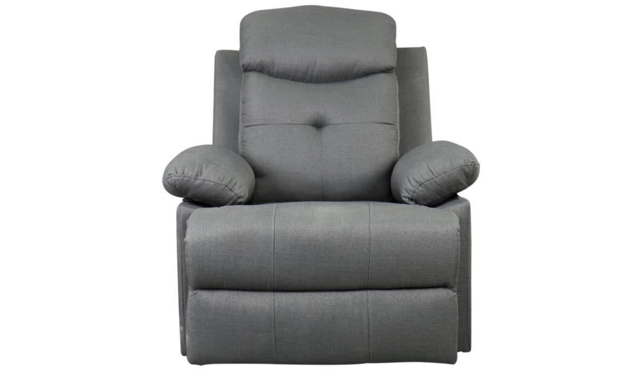 fauteuil de relaxation design contemporain dossier inclinable repose pied intégré ajustable revêtement tissu lin gris 84x95x97cm pas cher