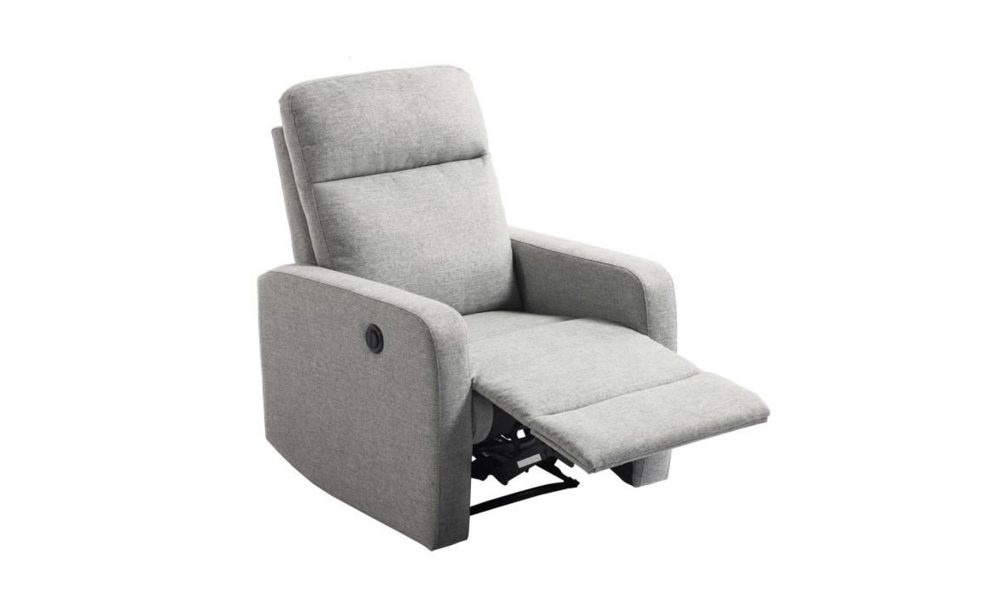 fauteuil de relaxation électrique   tissu gris   classique   l 76 x p 88 cm