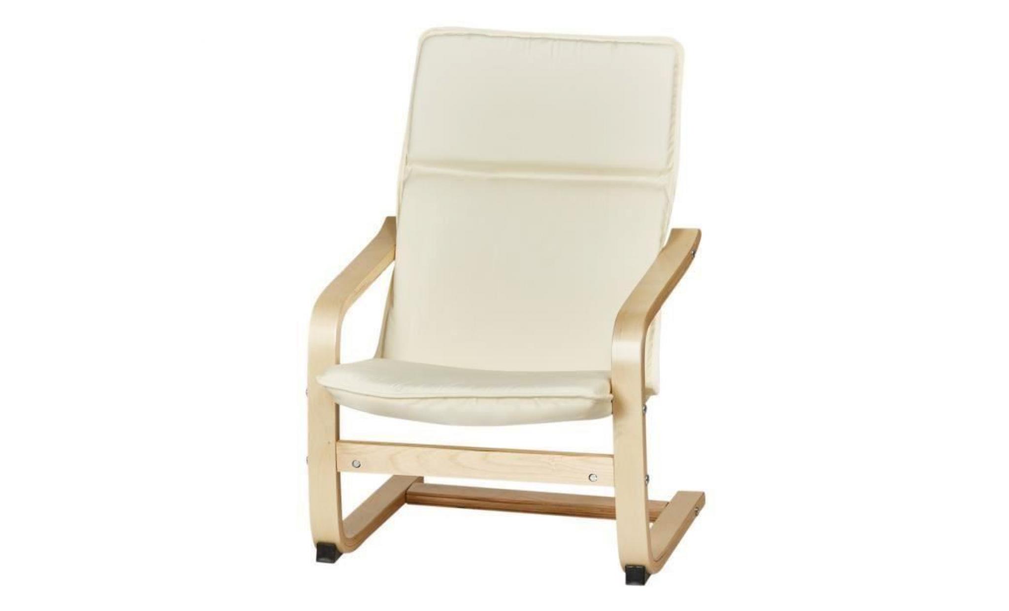 fauteuil de relaxation enfant en métal noir et pieds bouleau massif   tissu beige   contemporain   l 44 x p 47 cm