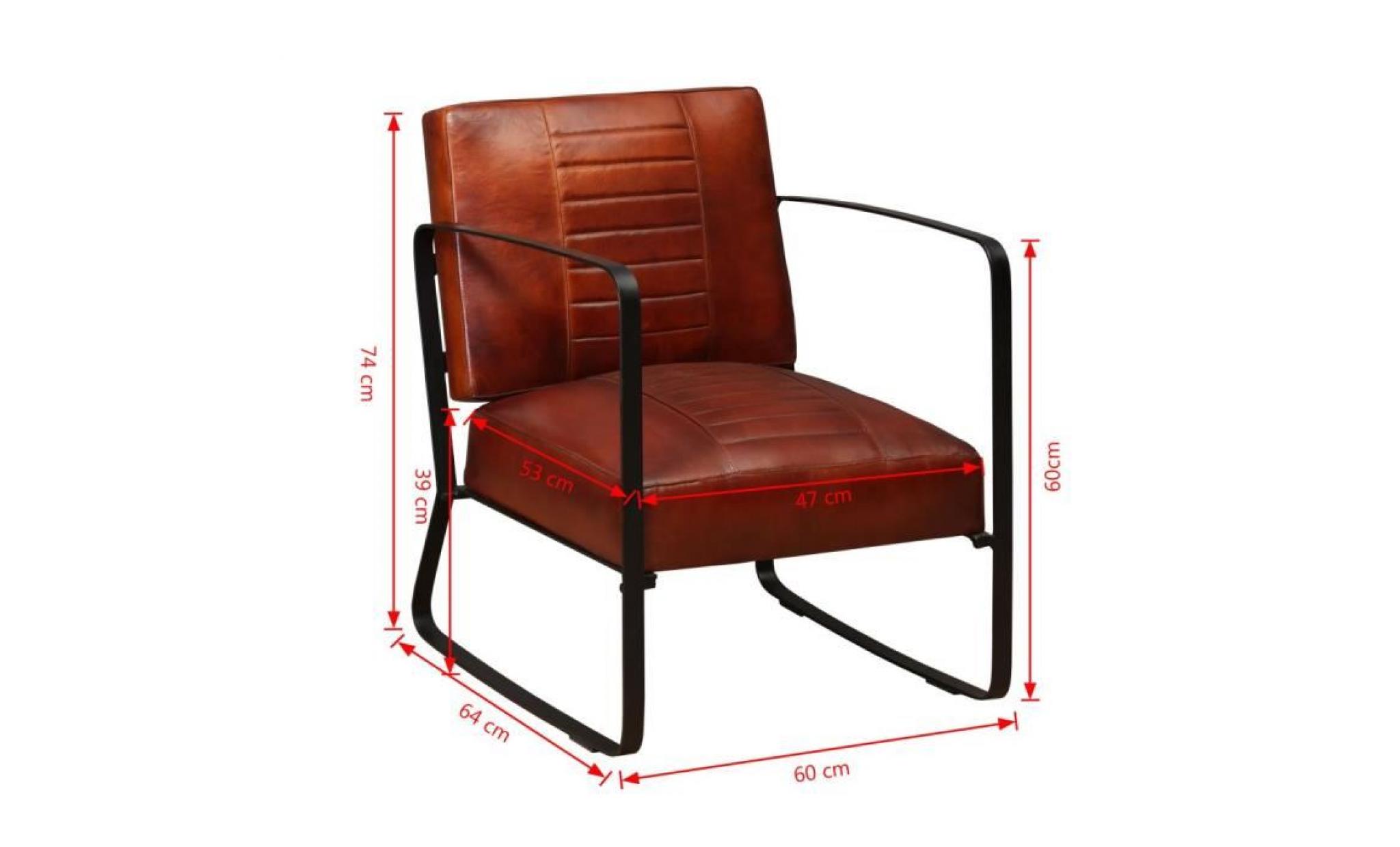 fauteuil de salon en cuir véritable marron pas cher