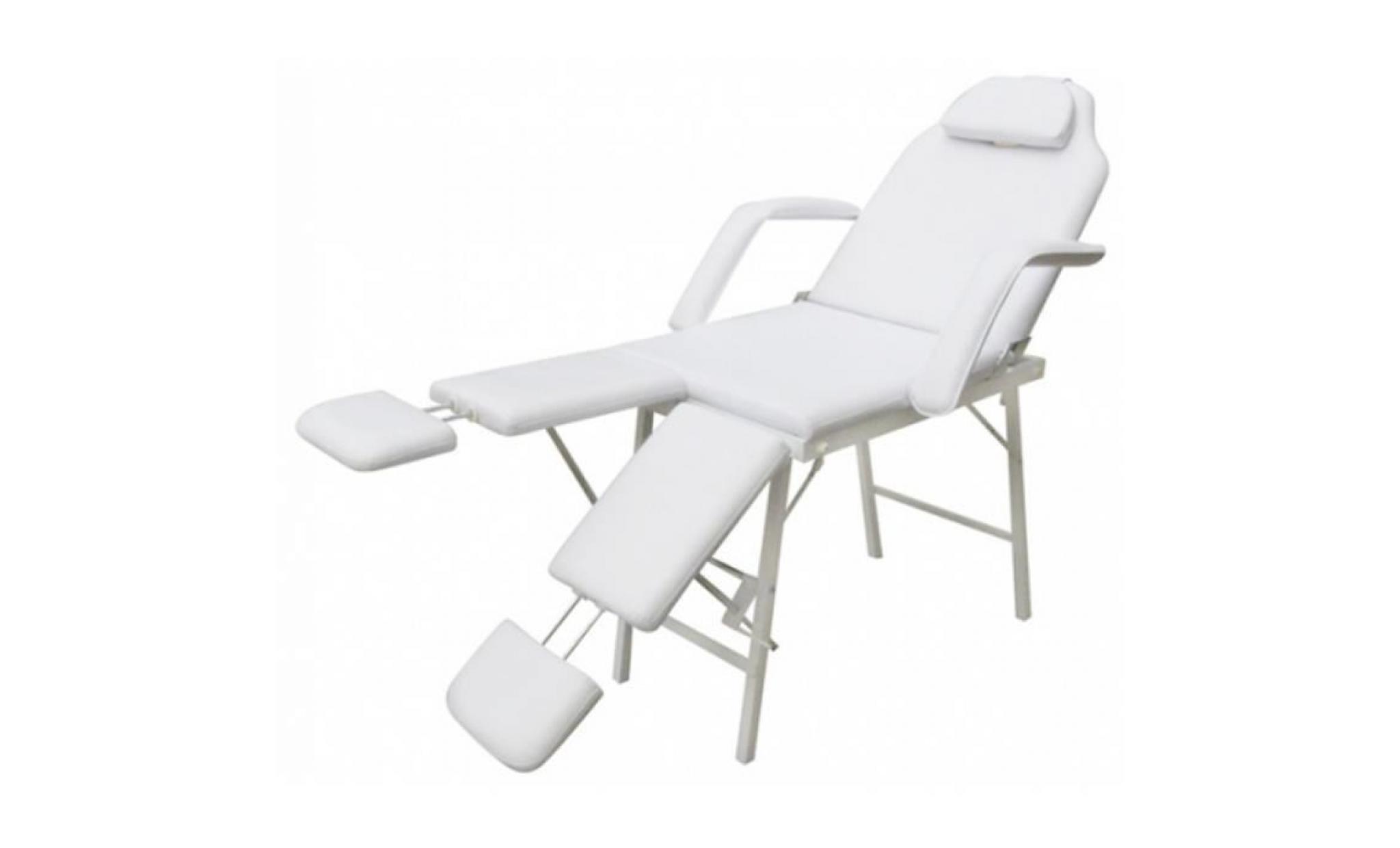 fauteuil de soins de podologie avec 2 repose pieds réglable blanc crème inclinable et pliant