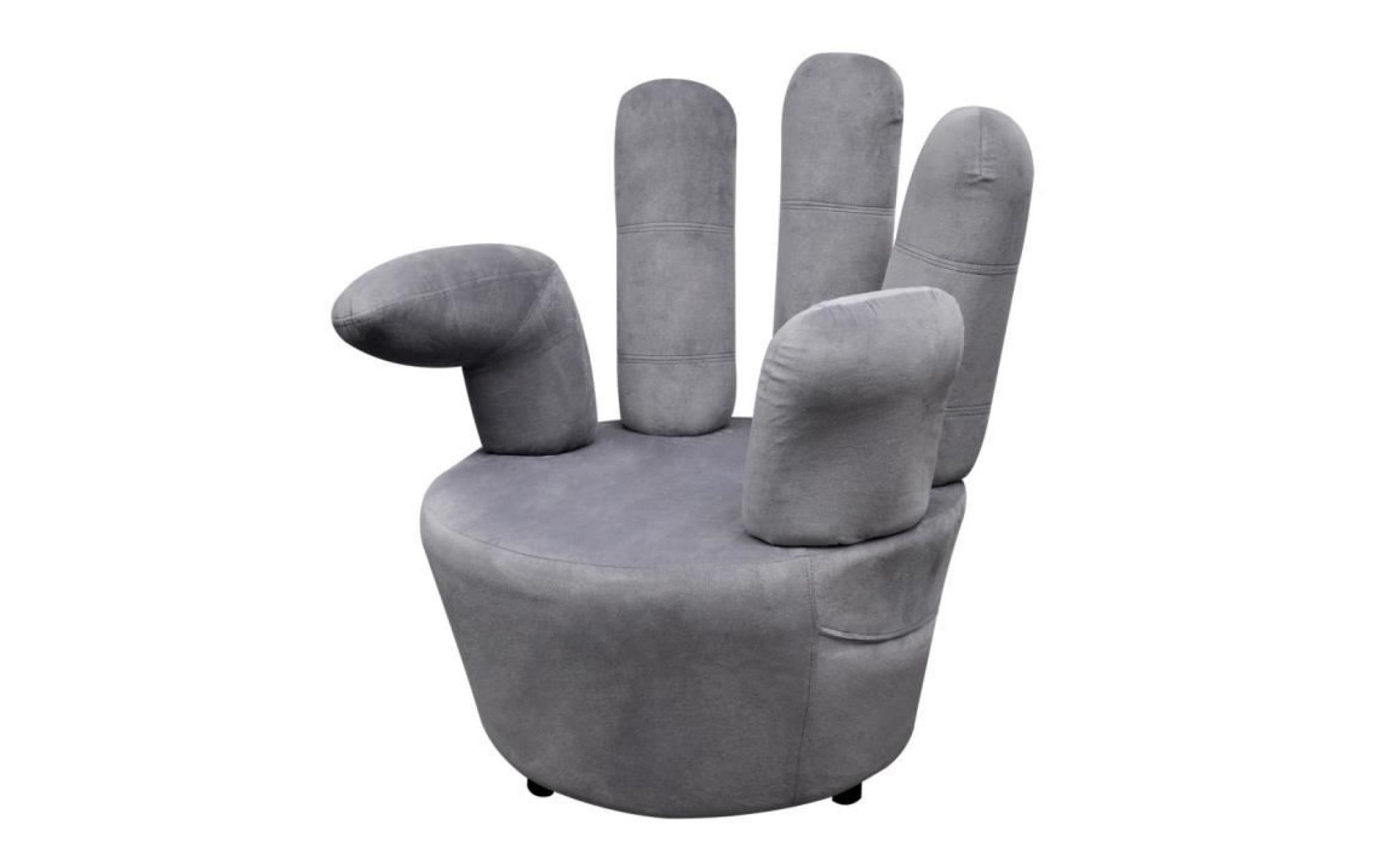 fauteuil en velours gris en forme de main