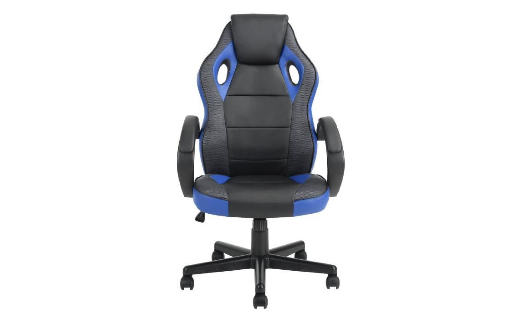 fauteuil gamer bleu et noir chaise de jeu avec fonction d'inclinaison rotation 360 degrés hauteur réglable,marque homy casa