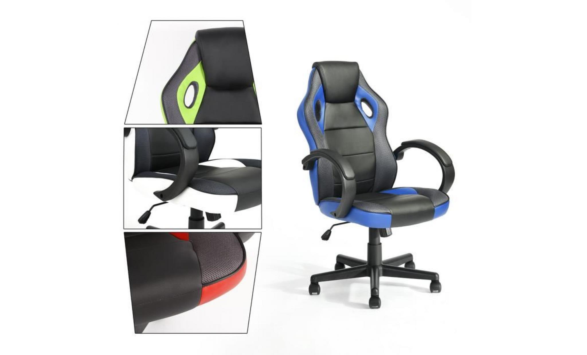 fauteuil gamer bleu et noir chaise de jeu avec fonction d'inclinaison rotation 360 degrés hauteur réglable,marque homy casa pas cher
