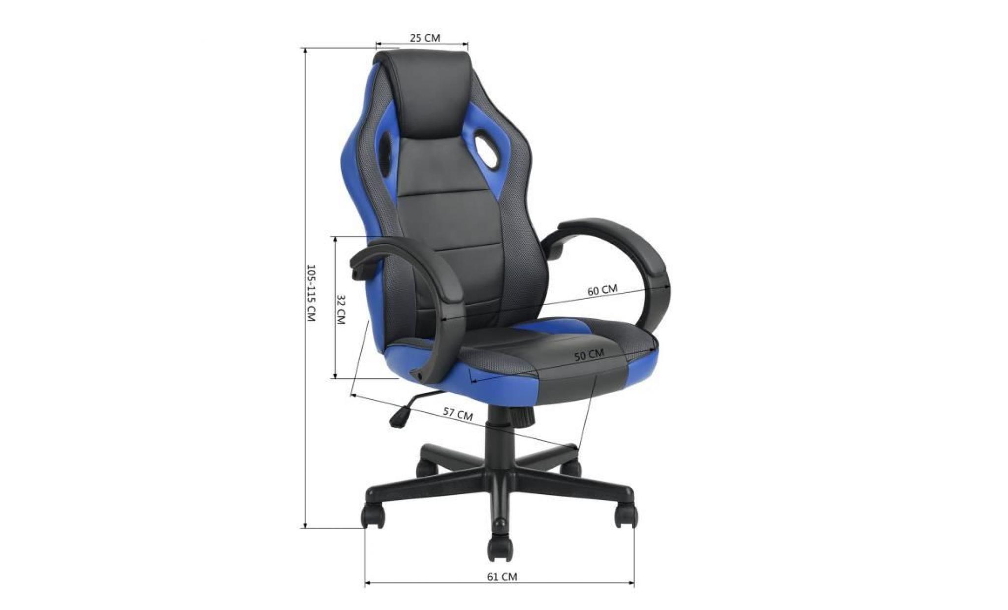fauteuil gamer bleu et noir chaise de jeu avec fonction d'inclinaison rotation 360 degrés hauteur réglable,marque homy casa pas cher