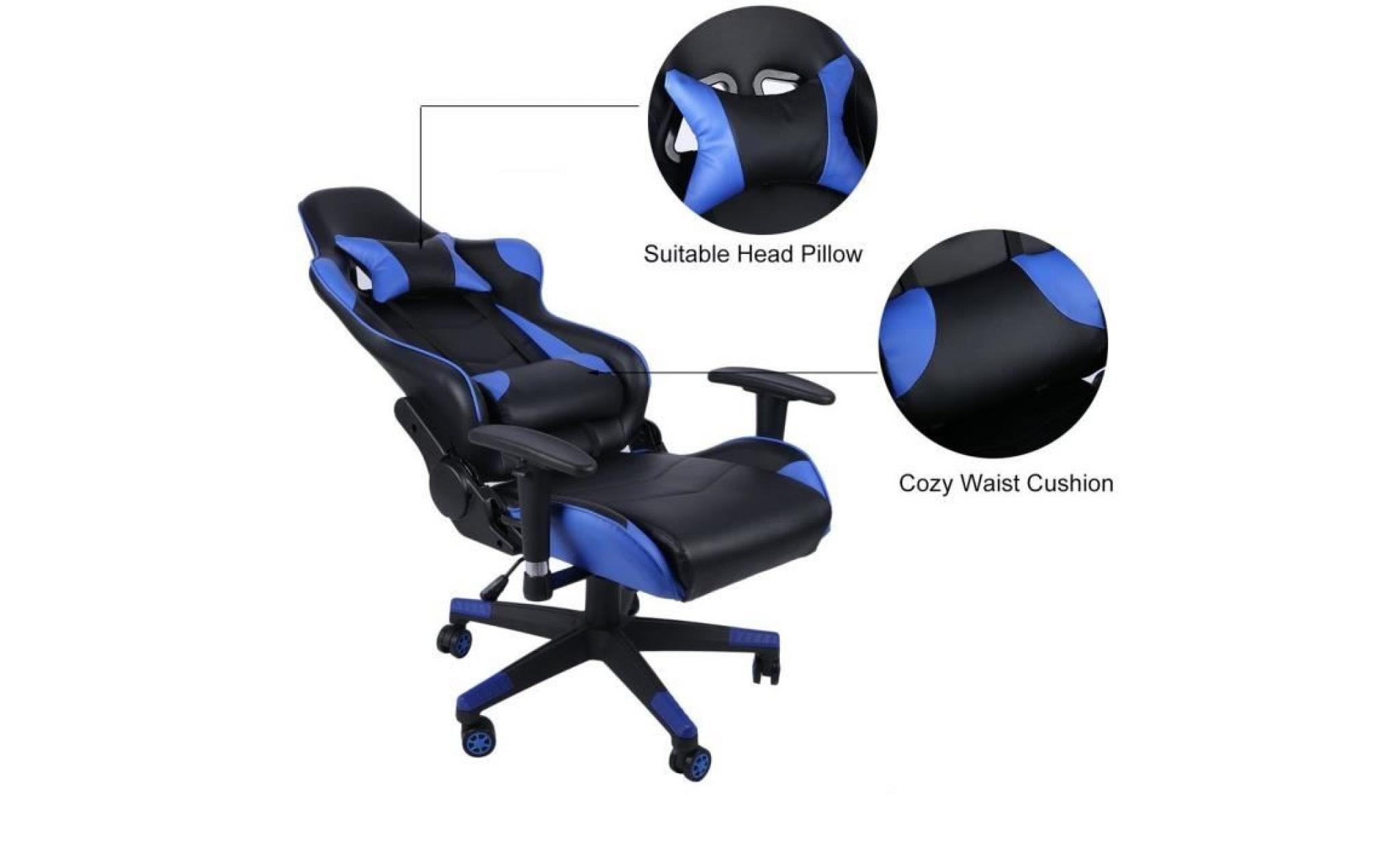fauteuil gamer chaise de bureau inclinable 150°réglable bleu pas cher
