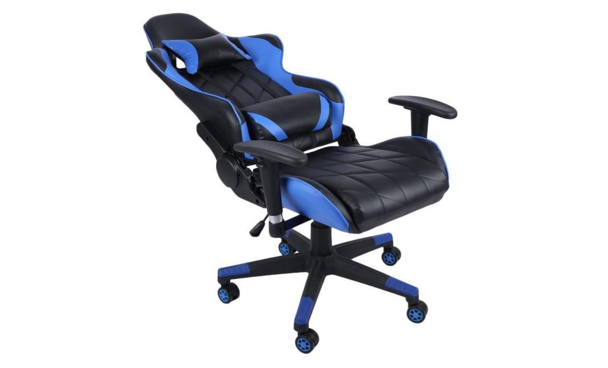 fauteuil gamer chaise de jeu avec appui tête pivot à 135° hauteur réglable bleu pas cher