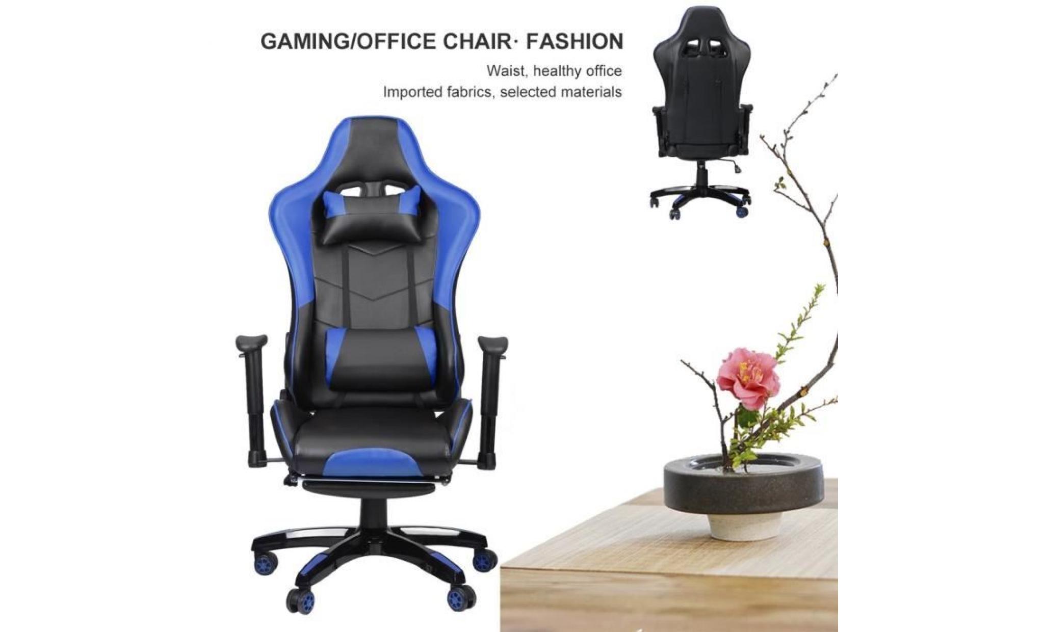 champion® fauteuil gamer chaise gaming avec repose pied, 135 degrés dossier inclinable hauteur réglable blanc pas cher