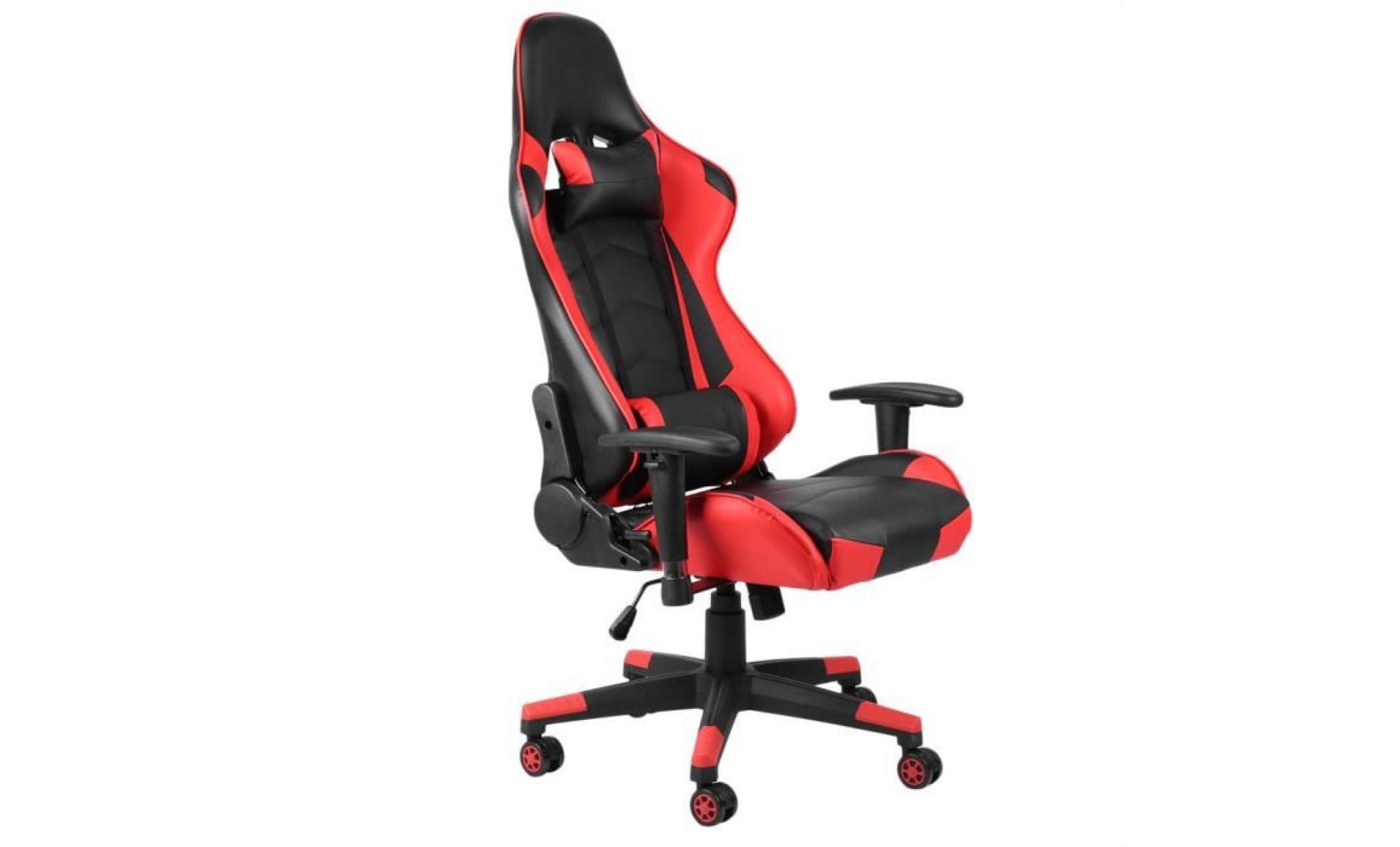 fauteuil gamer chaise de jeu de bureau hauteur réglable 360° rotation avec repose pied roues siège pu rouge