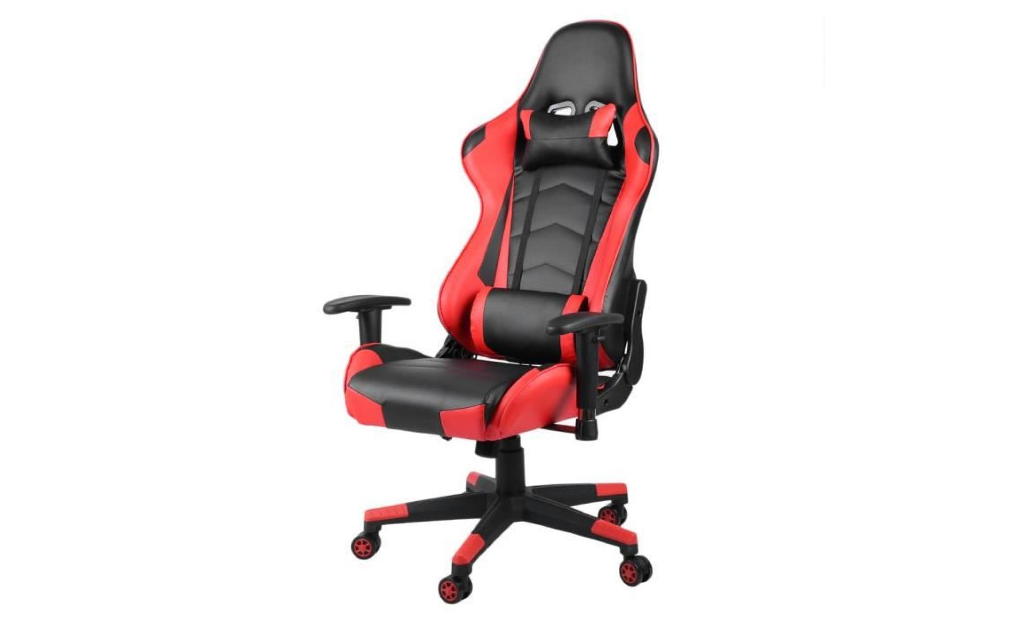 fauteuil gamer chaise de jeu de bureau hauteur réglable 360° rotation avec repose pied roues siège pu rouge pas cher