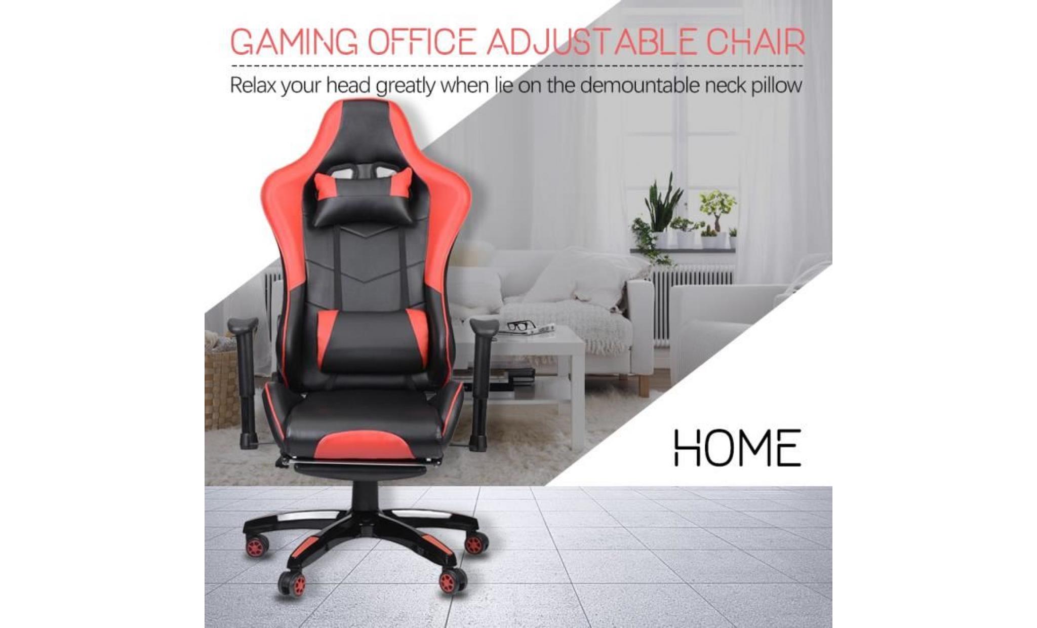 fauteuil gamer chaise de jeu de bureau roulettes à 360 degrés pivot à 135° hauteur réglable siège pu rouge pas cher