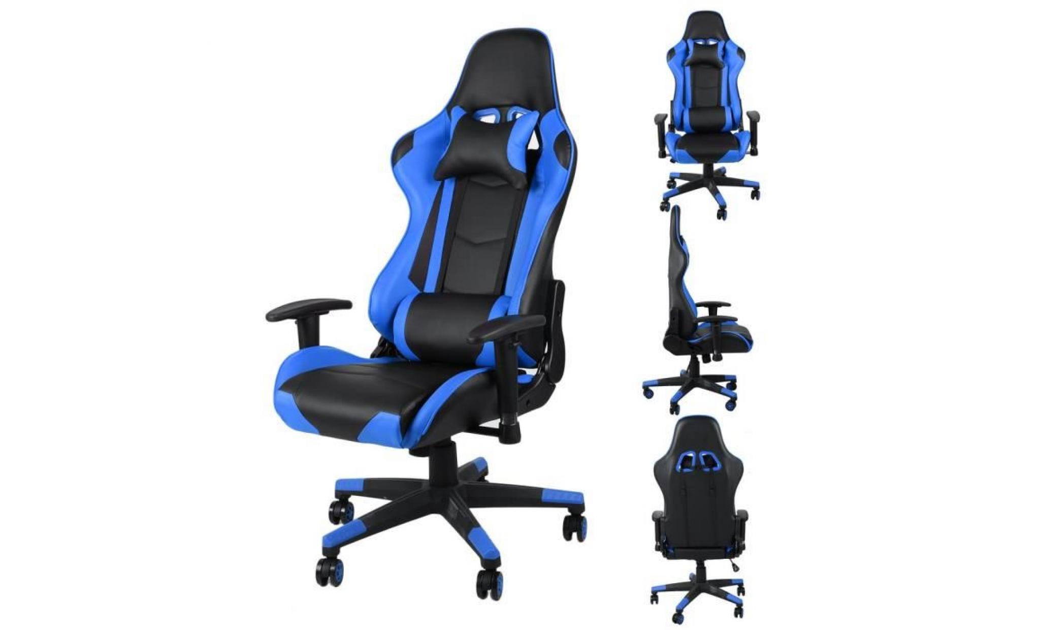fauteuil gamer chaise de jeu fauteuil de bureau 127 137 cm hauteur avec appui tête et support lombaire bleu