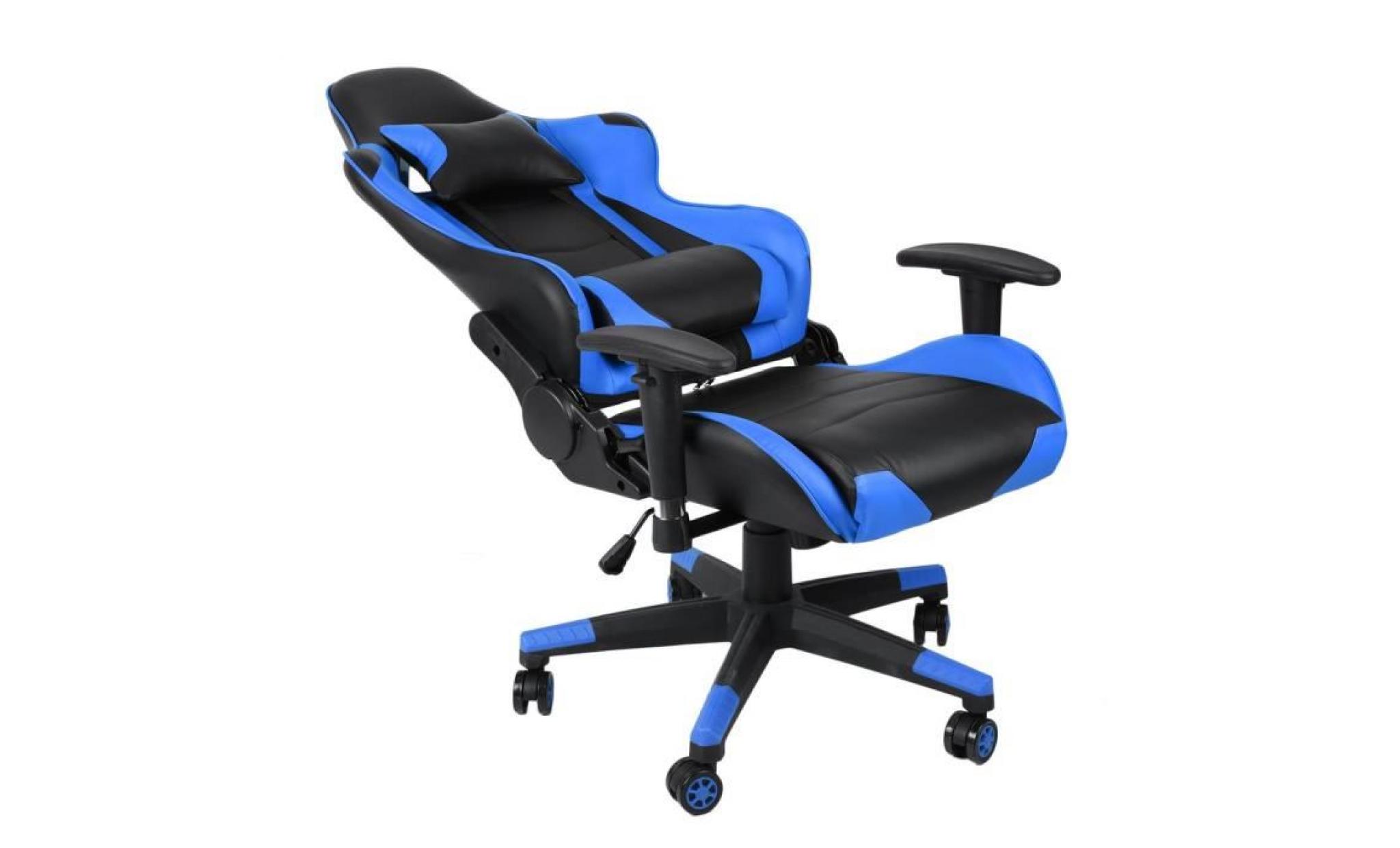 fauteuil gamer chaise de jeu fauteuil de bureau 127 137 cm hauteur avec appui tête et support lombaire bleu pas cher