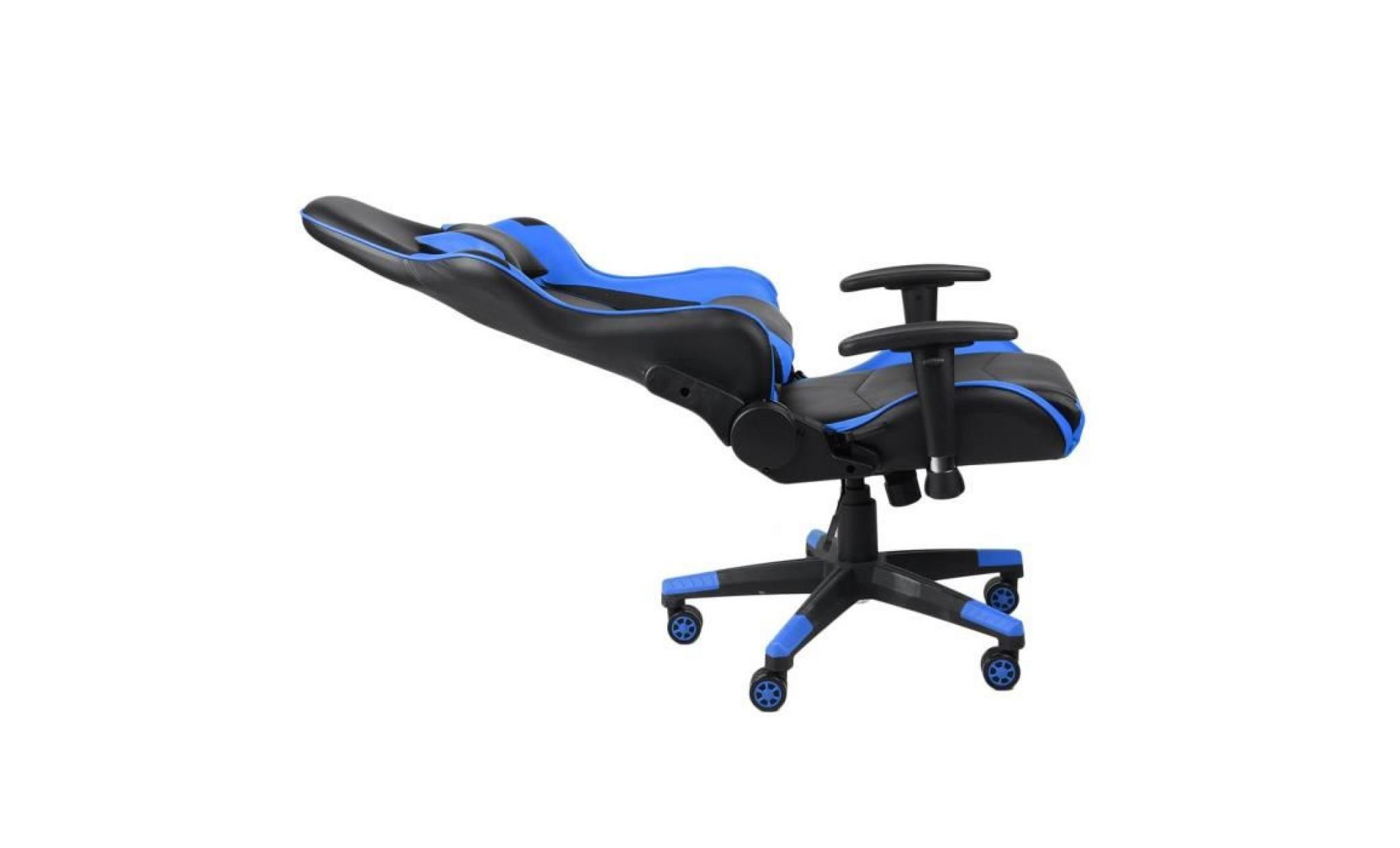 fauteuil gamer chaise de jeu fauteuil de bureau 127 137 cm hauteur avec appui tête et support lombaire bleu pas cher