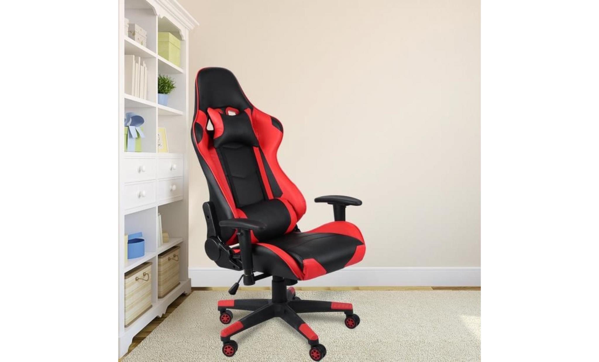 fauteuil gamer chaise de jeu fauteuil de bureau avec appui tête et support lombaire rouge