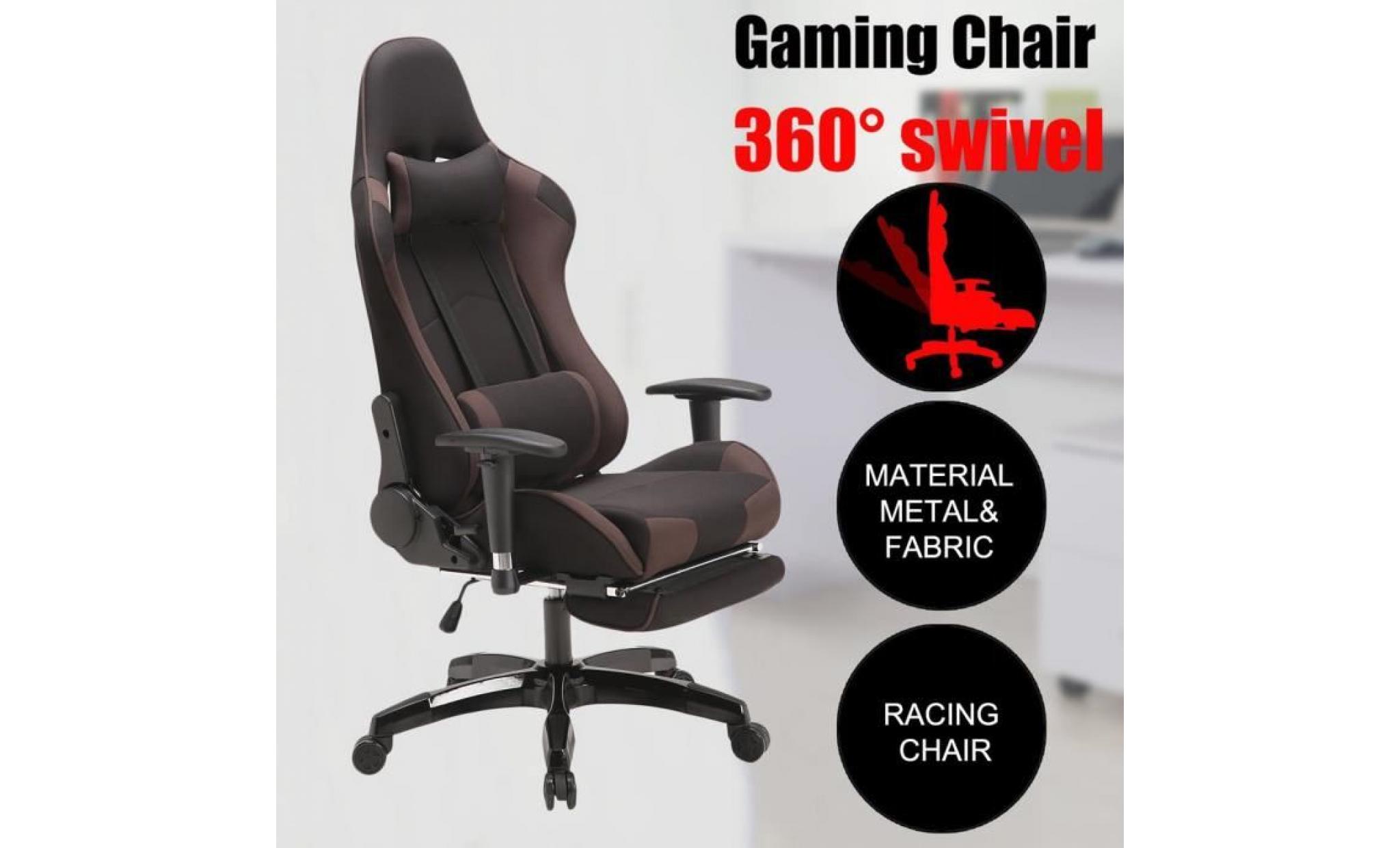 fauteuil gamer chaise de jeu fauteuil de bureau pivot tissu respirant avec appui tête et support lombaire noir