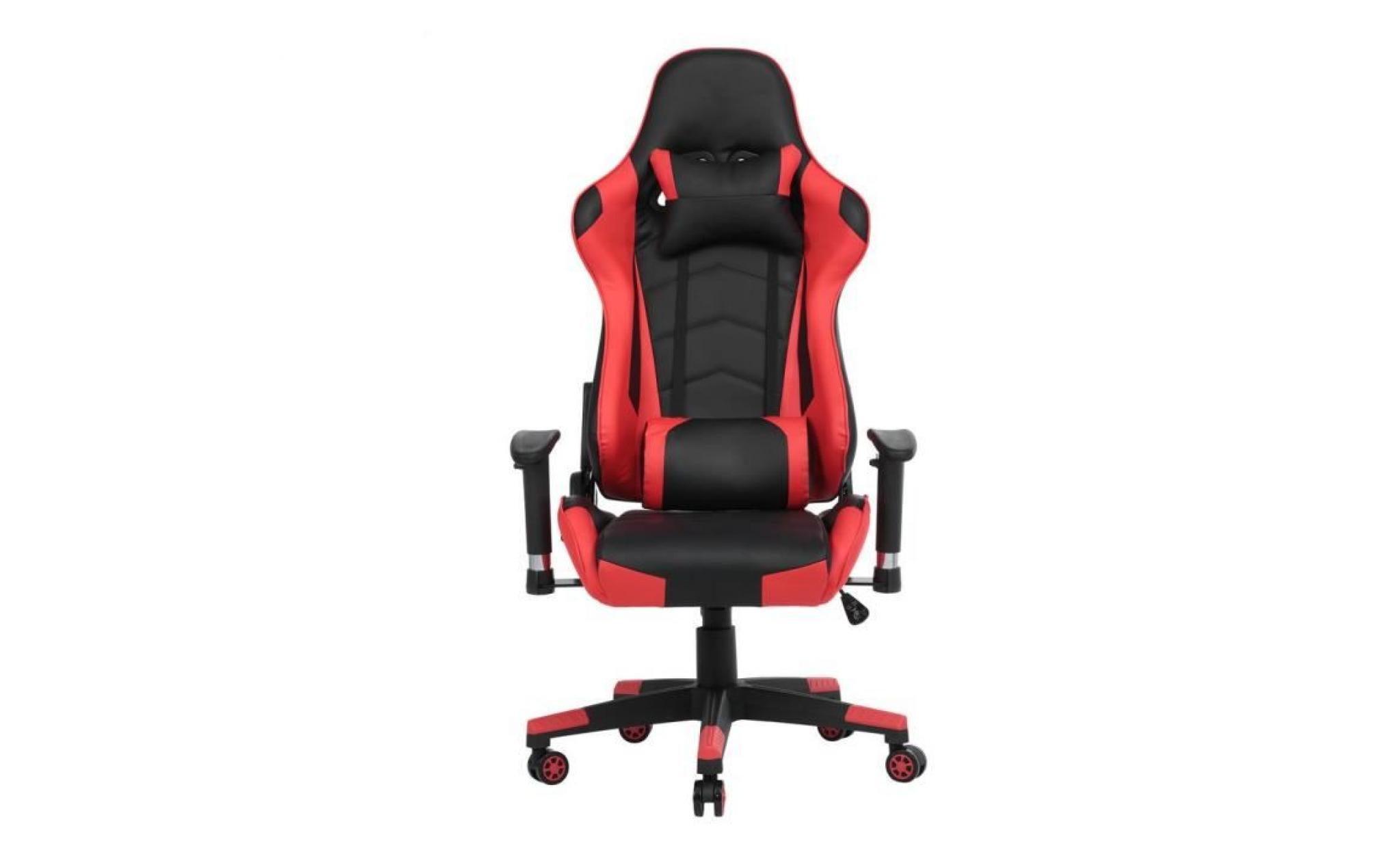 fauteuil gamer chaise de jeu fauteuil gaming hauteur réglable avec support lombaire et coussin avec repose pied, pivot à 150° rouge