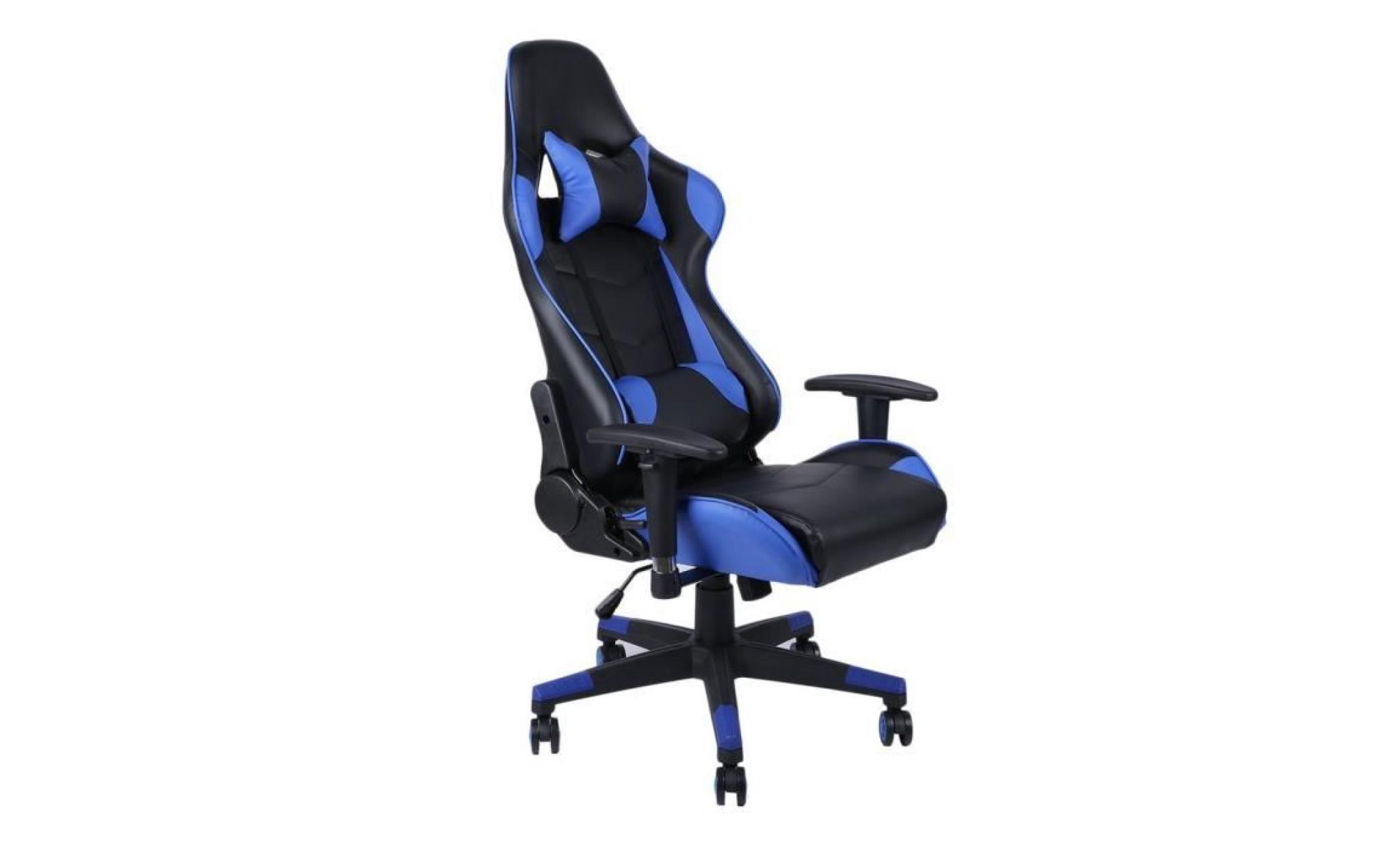 fauteuil gamer chaise de jeu oreiller dossier réglable style racing fonction de basculement 2 coussins bleu