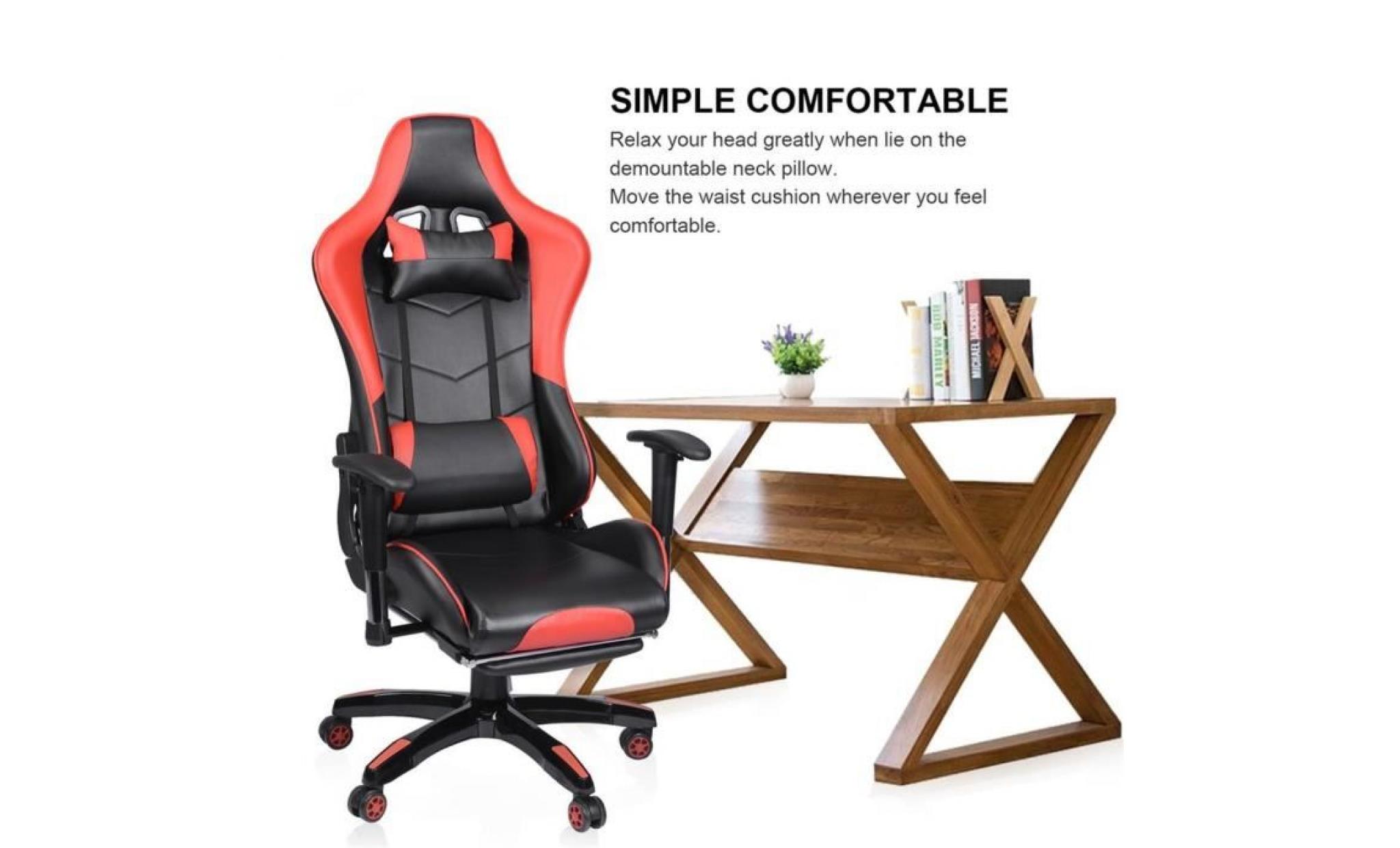 fauteuil gamer chaise de jeu siège gaming repose pied + oreiller dossier réglable rouge pas cher