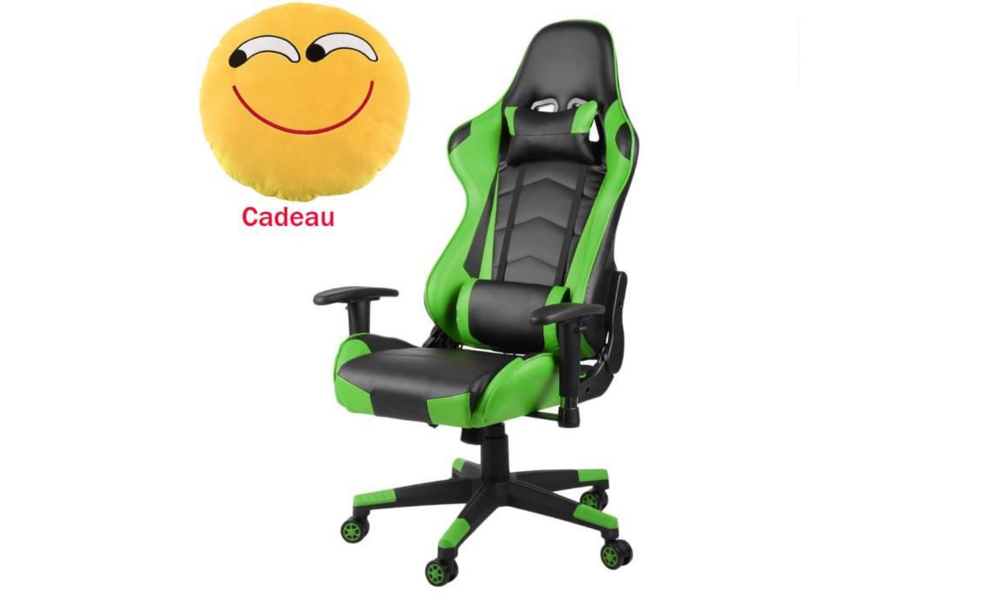 fauteuil gamer chaise gaming hauteur réglable,135 degrés,vert,cadeau