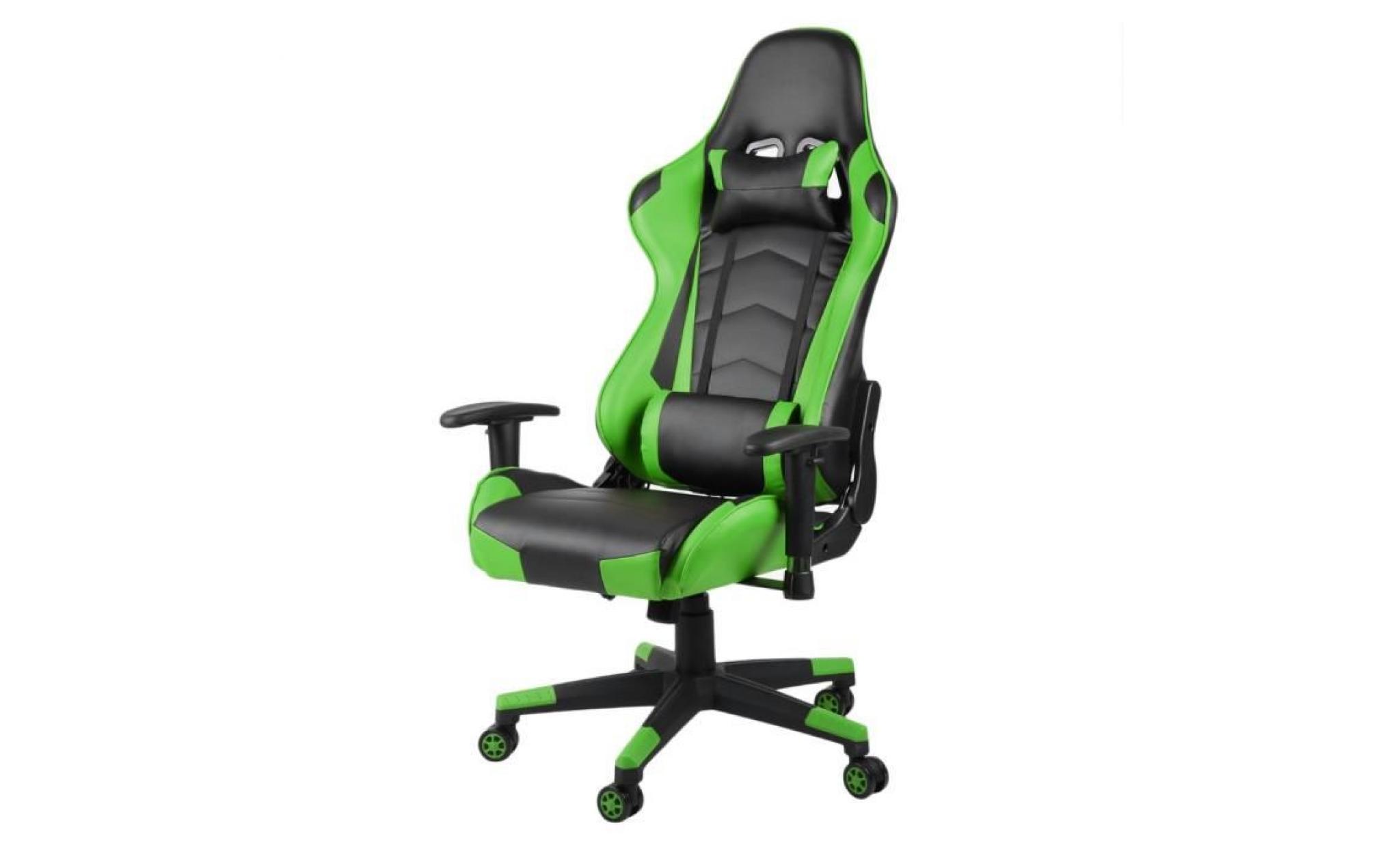 fauteuil gamer  design modern ergonomique chaise de jeu avec roues roulantes vert