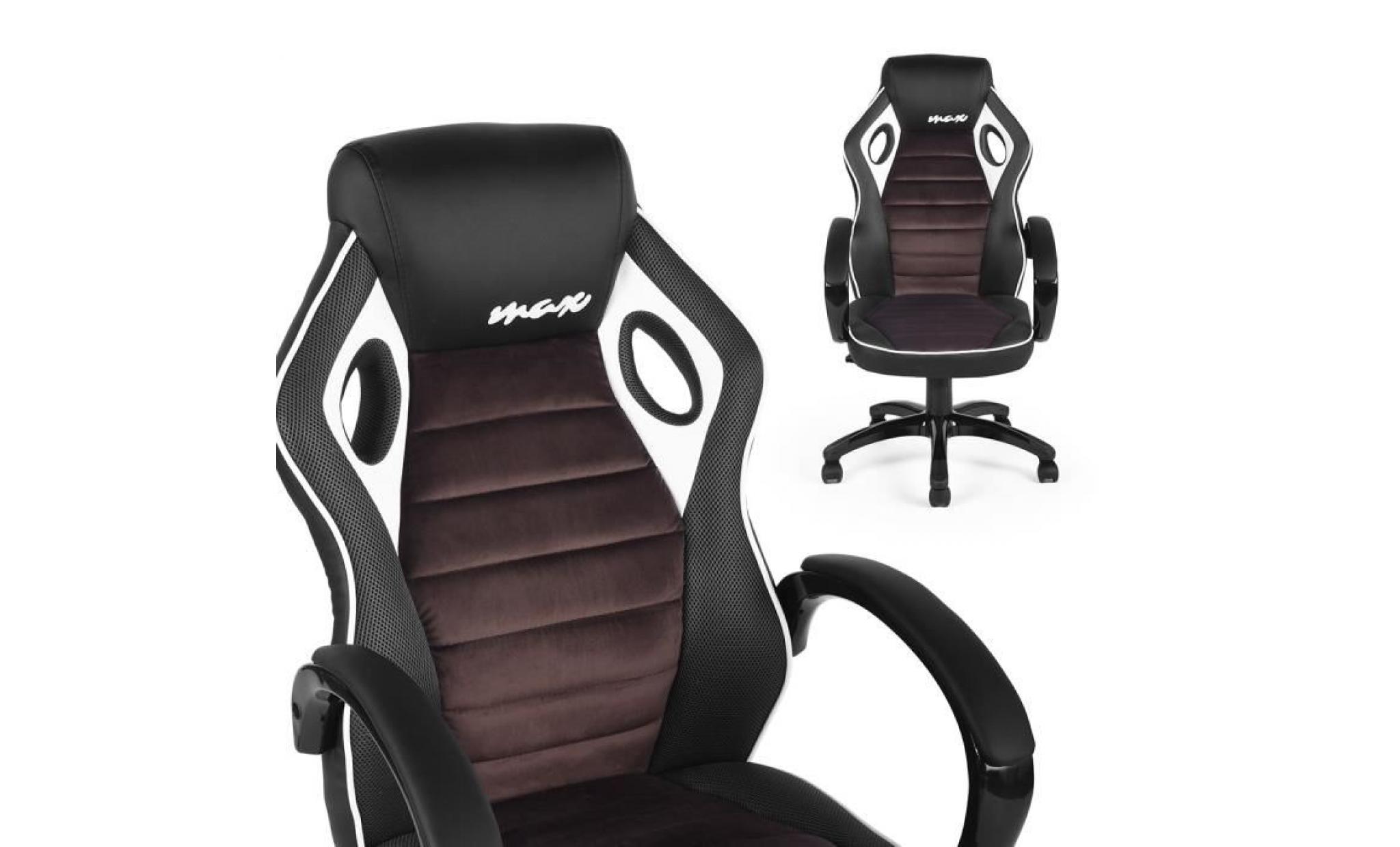 fauteuil gamer ergonomique avec fonction d'inclinaison rotation 360 degrés hauteur réglable accoudoirs noir   marron   blanc