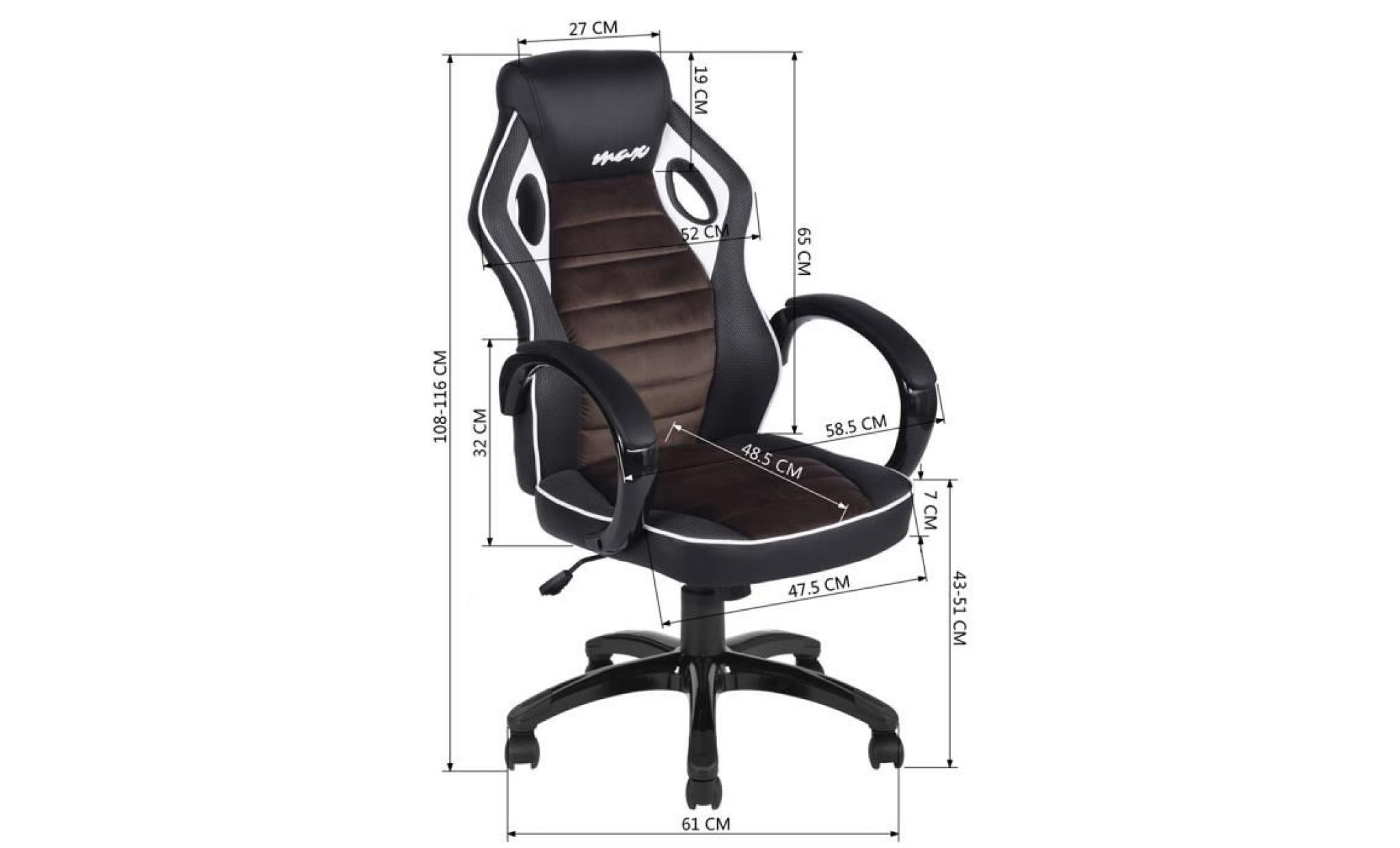 fauteuil gamer ergonomique avec fonction d'inclinaison rotation 360 degrés hauteur réglable accoudoirs noir   marron   blanc pas cher