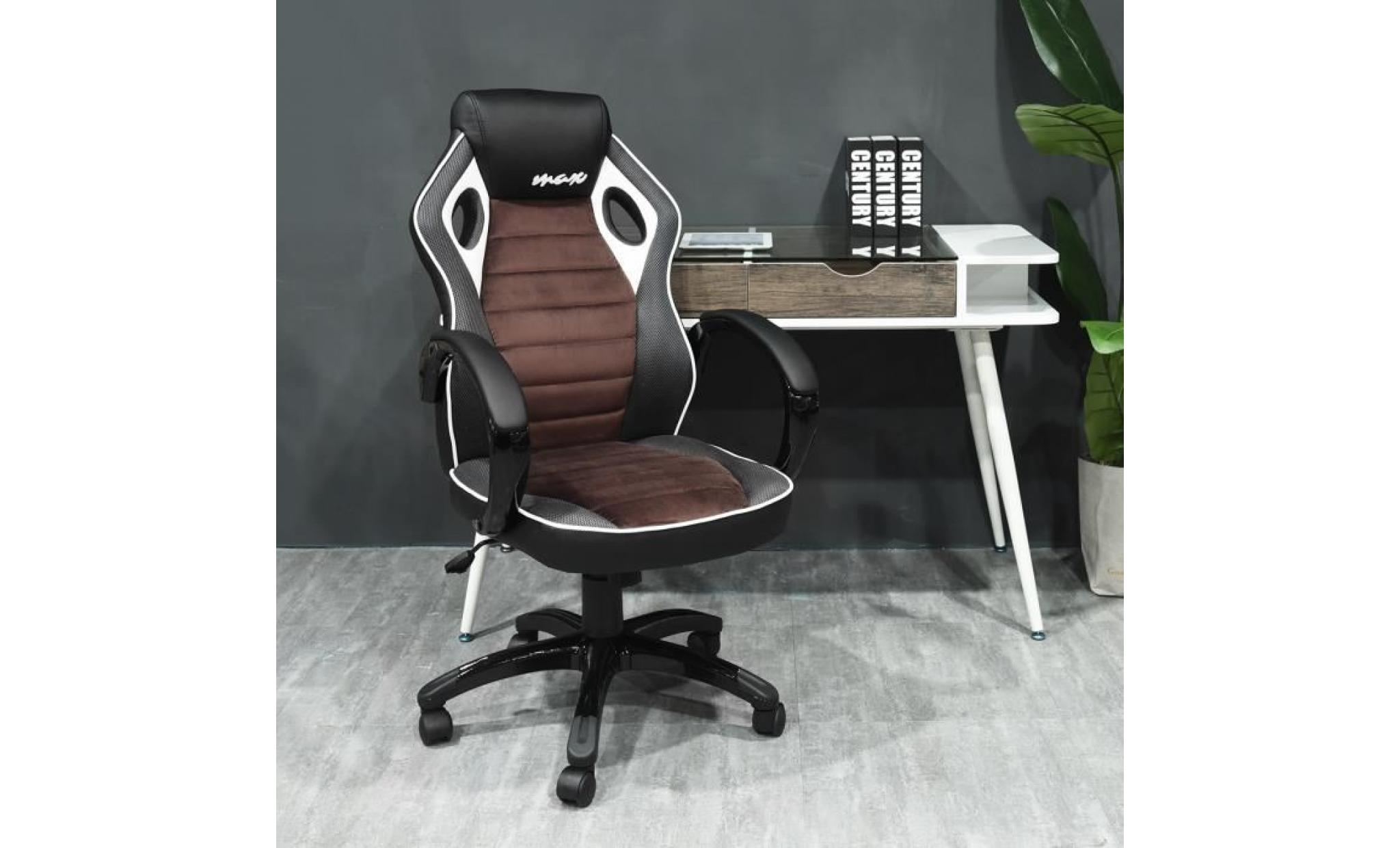 fauteuil gamer ergonomique avec fonction d'inclinaison rotation 360 degrés hauteur réglable accoudoirs noir   marron   blanc pas cher