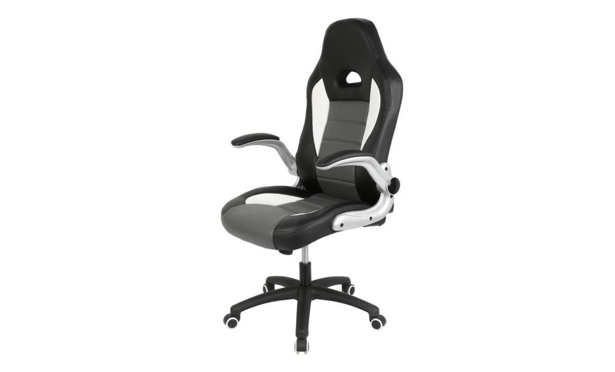 fauteuil gamer fauteuil de bureau,chaise de bureau accoidoirs pliables, dossier haut, hauteur réglable, ergonomique, noir/gris/blanc