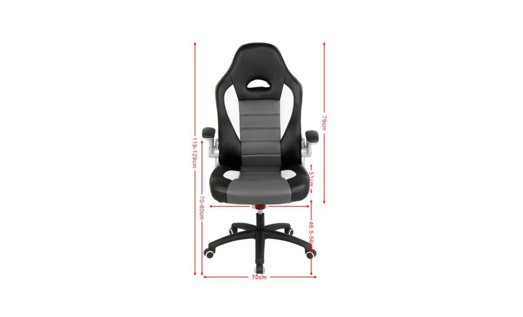 fauteuil gamer fauteuil de bureau,chaise de bureau accoidoirs pliables, dossier haut, hauteur réglable, ergonomique, noir/gris/blanc pas cher