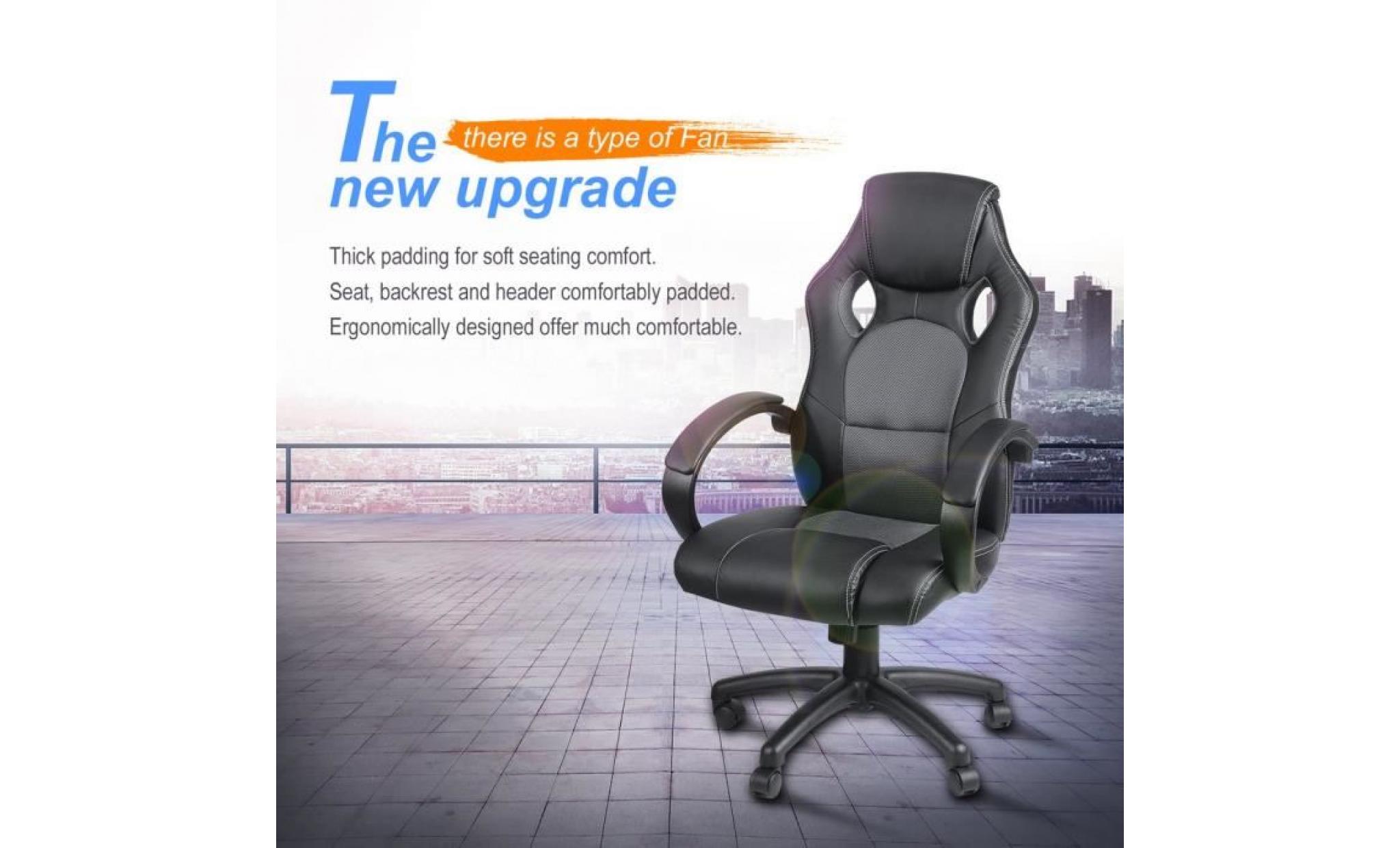 fauteuil gamer réglable hauteur chaise de bureau ergonomique noir gris