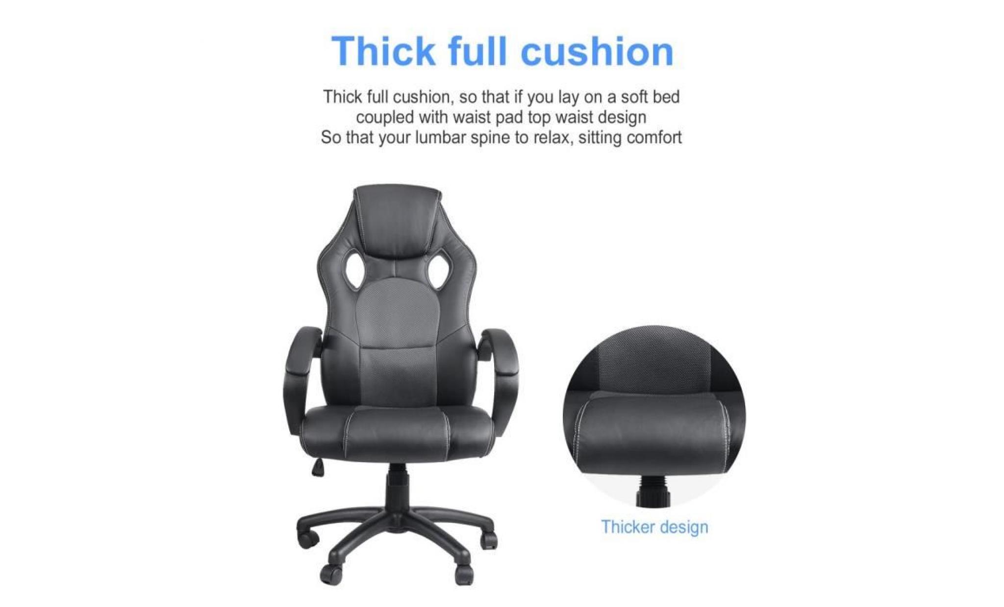 fauteuil gamer réglable hauteur chaise de bureau ergonomique noir gris pas cher