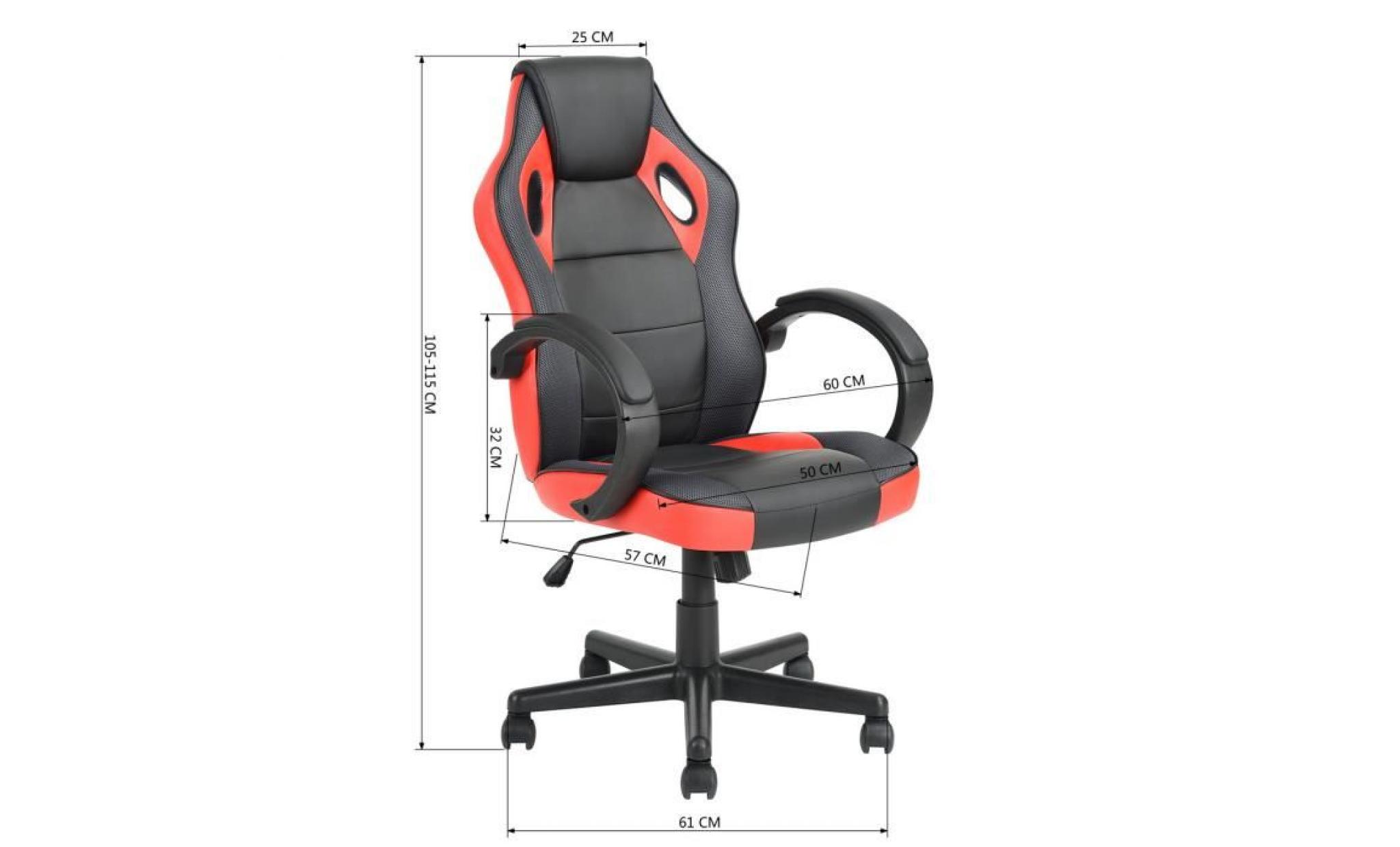 fauteuil gamer rouge et noir chaise de jeu avec fonction d'inclinaison rotation 360 degrés hauteur réglable,marque homy casa pas cher