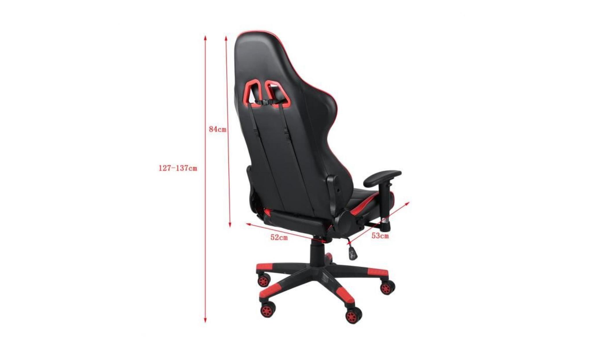 fauteuil gaming chaise de jeu course super confortable avec appui tête support lombaire hauteur réglable rotation de 360 degrés pas cher