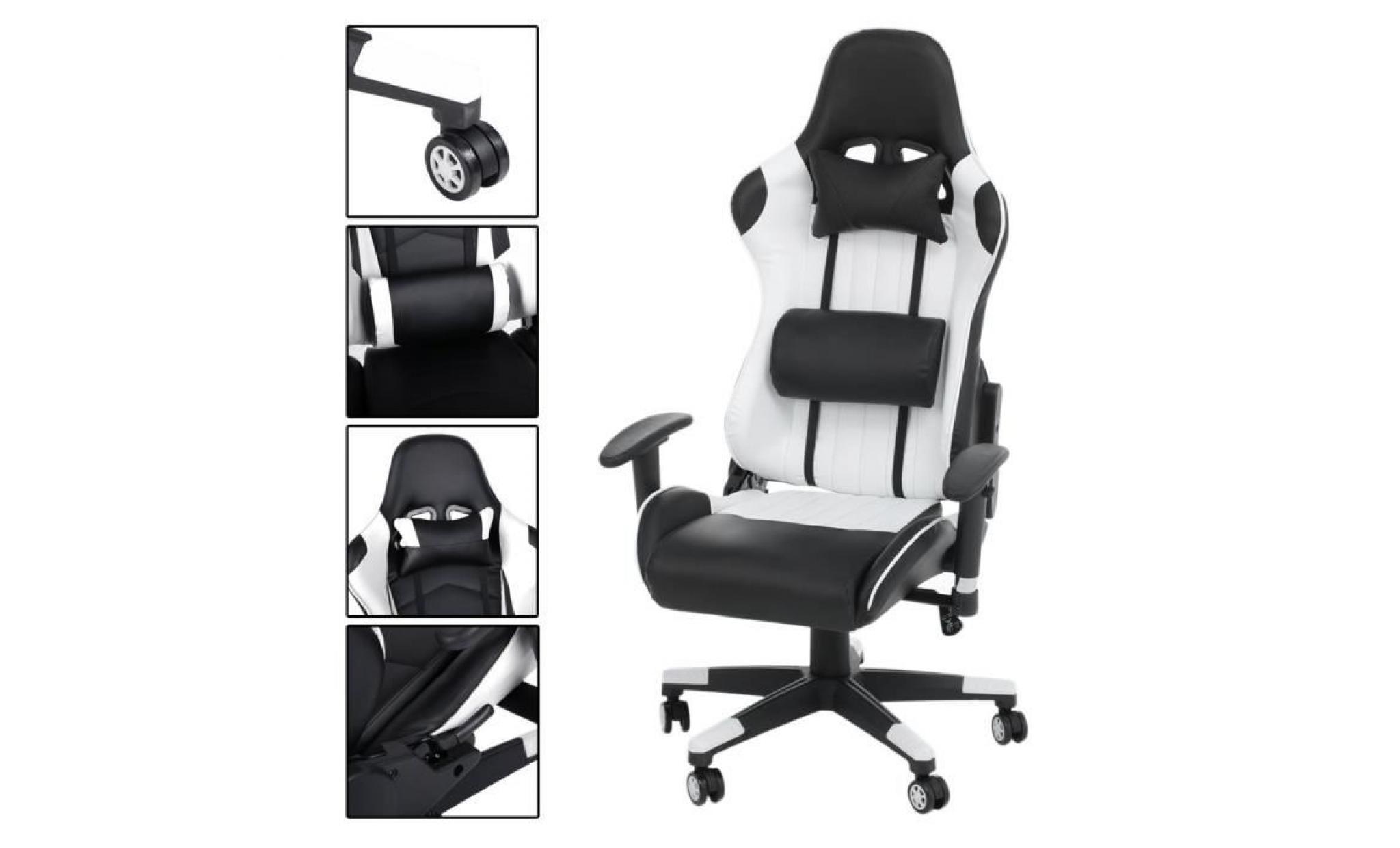 fauteuil gaming siège gaming racing chaise fauteuil de bureau avec appui tête et soutien lombaire hauteur réglable pivot à 150° pas cher