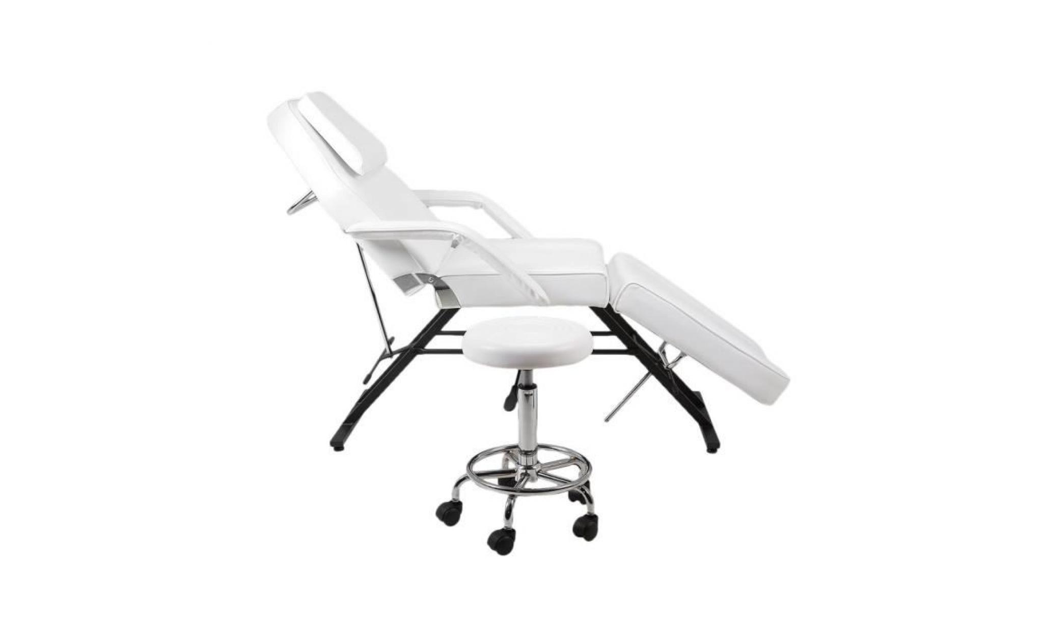 fauteuil lit + tabouret roulant pour salon de beauté appareil de bien être couleur blanc