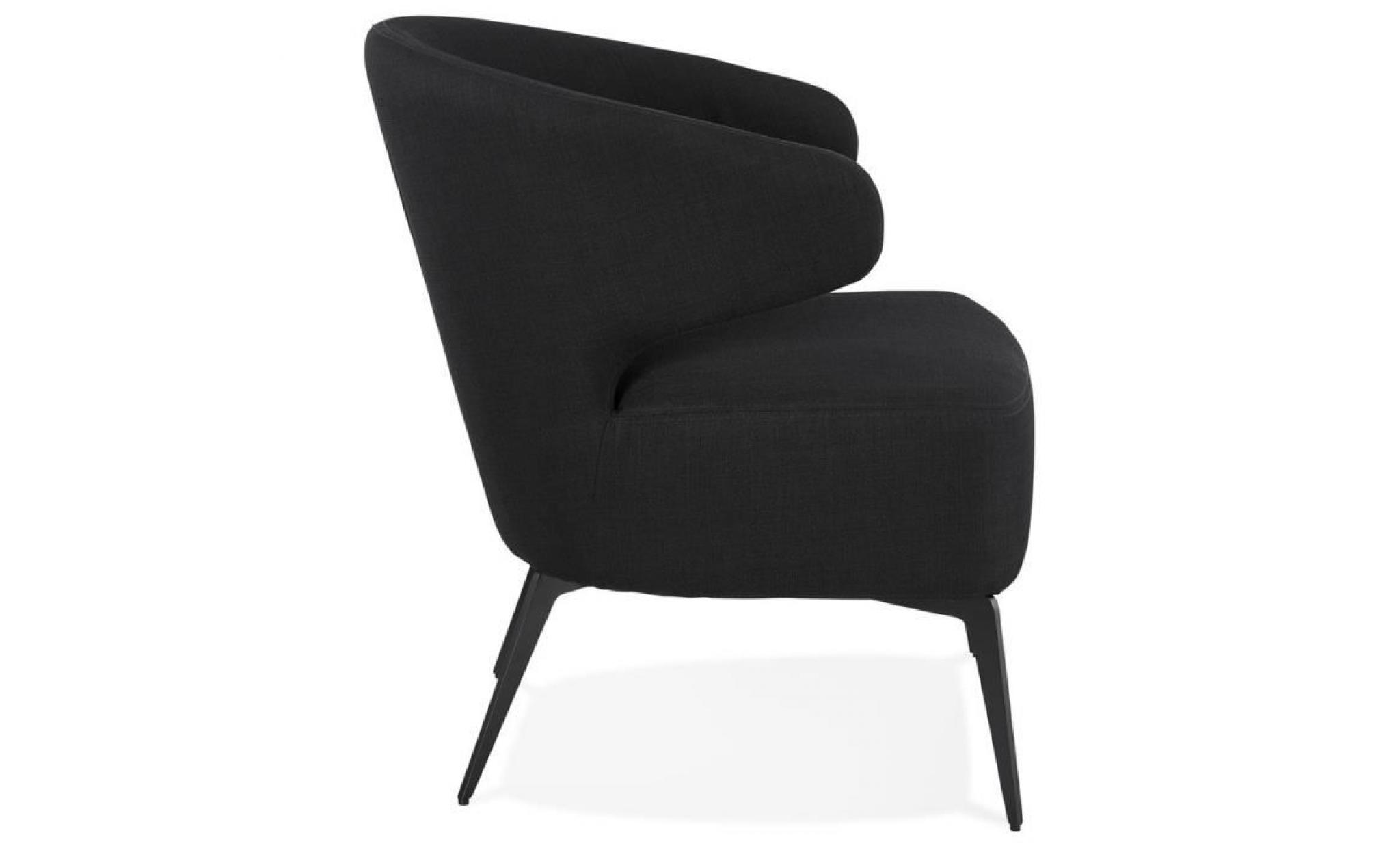 fauteuil lounge design 'soto' en tissu noir et pieds en métal noir pas cher