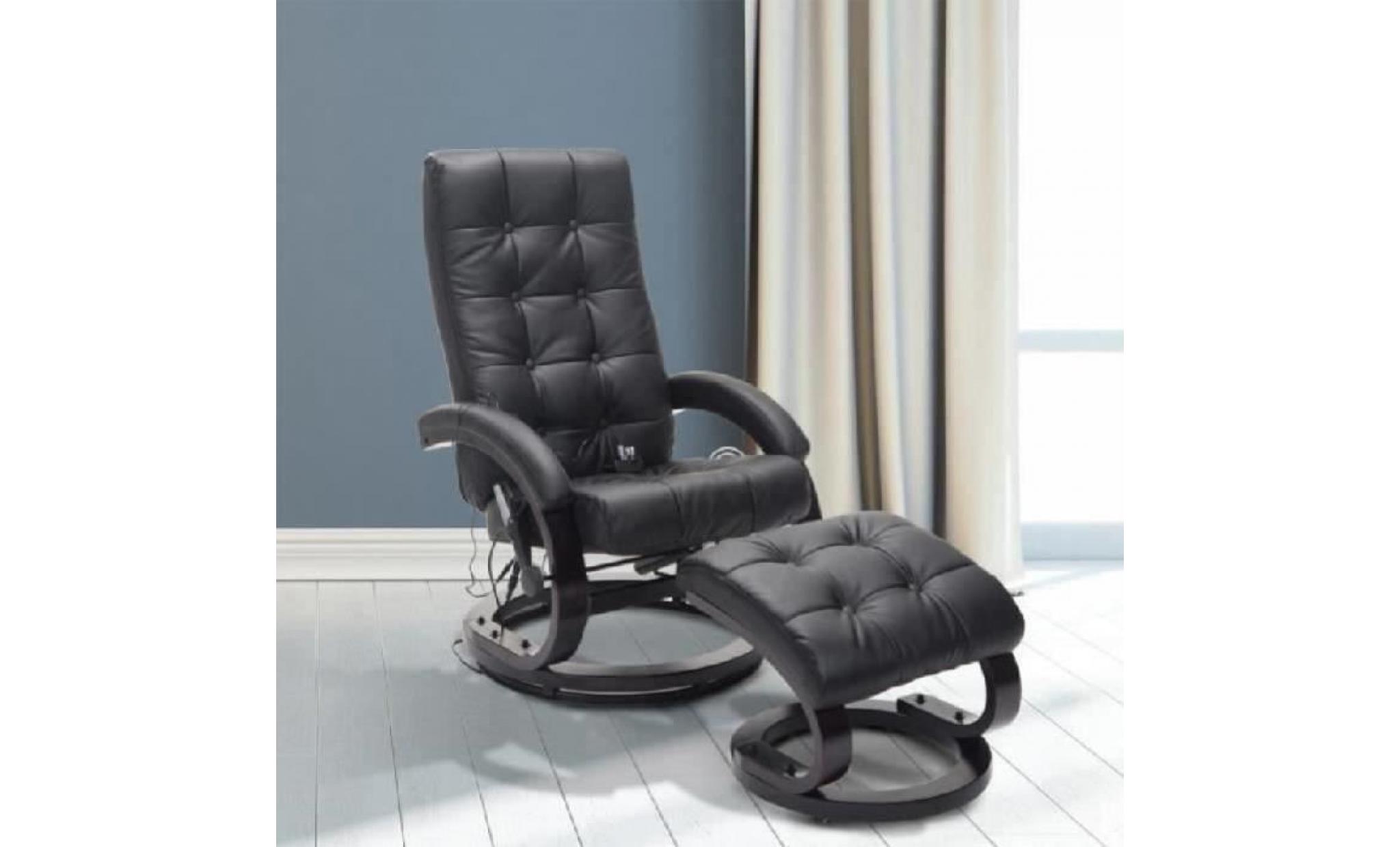 fauteuil de massage et relaxation électrique chauffant pivotant inclinable avec repose pied noir neuf 33bk