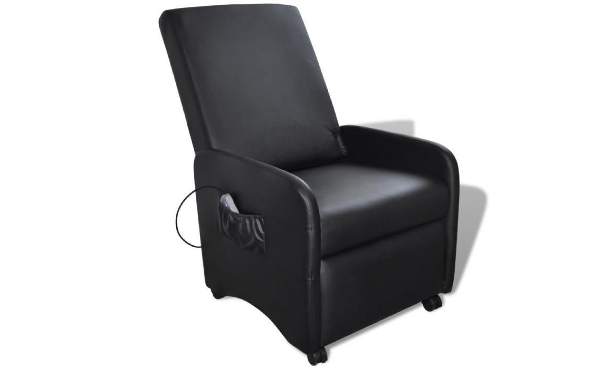 fauteuil massant inclinable et pliable en cuir artificiel noir