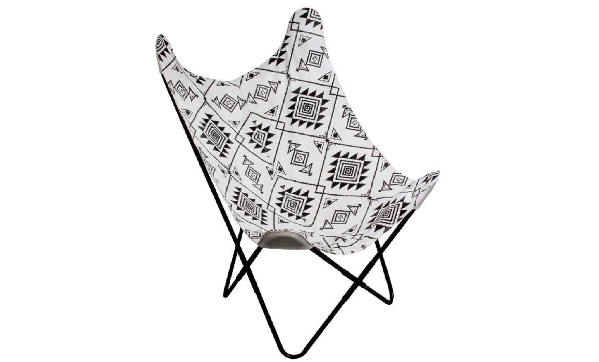 fauteuil papillon en métal et coton coloris noir blanc