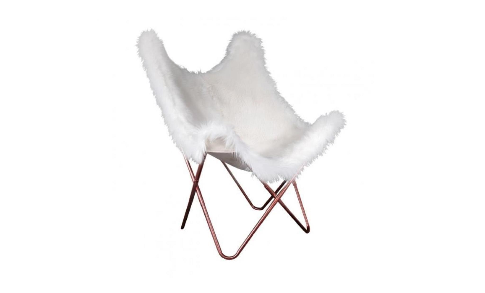 fauteuil papillon fourrure blanc pied cuivre the home deco factory blanc